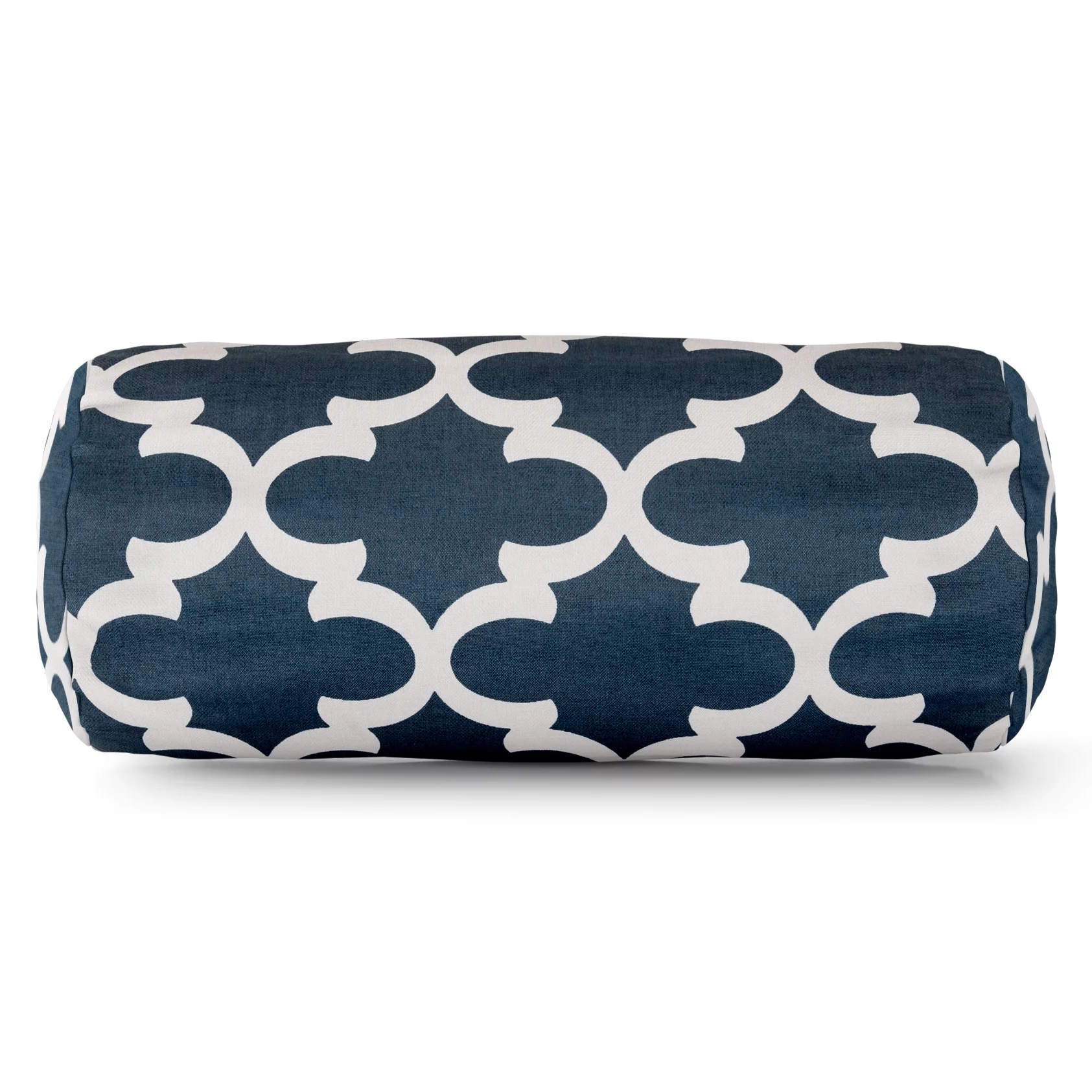 Majestic Home Goods Indoor Outdoor Navy Trellis Round Bolster Decorative Throw Pillow 18.5 in L x 8 in W x 8 in H