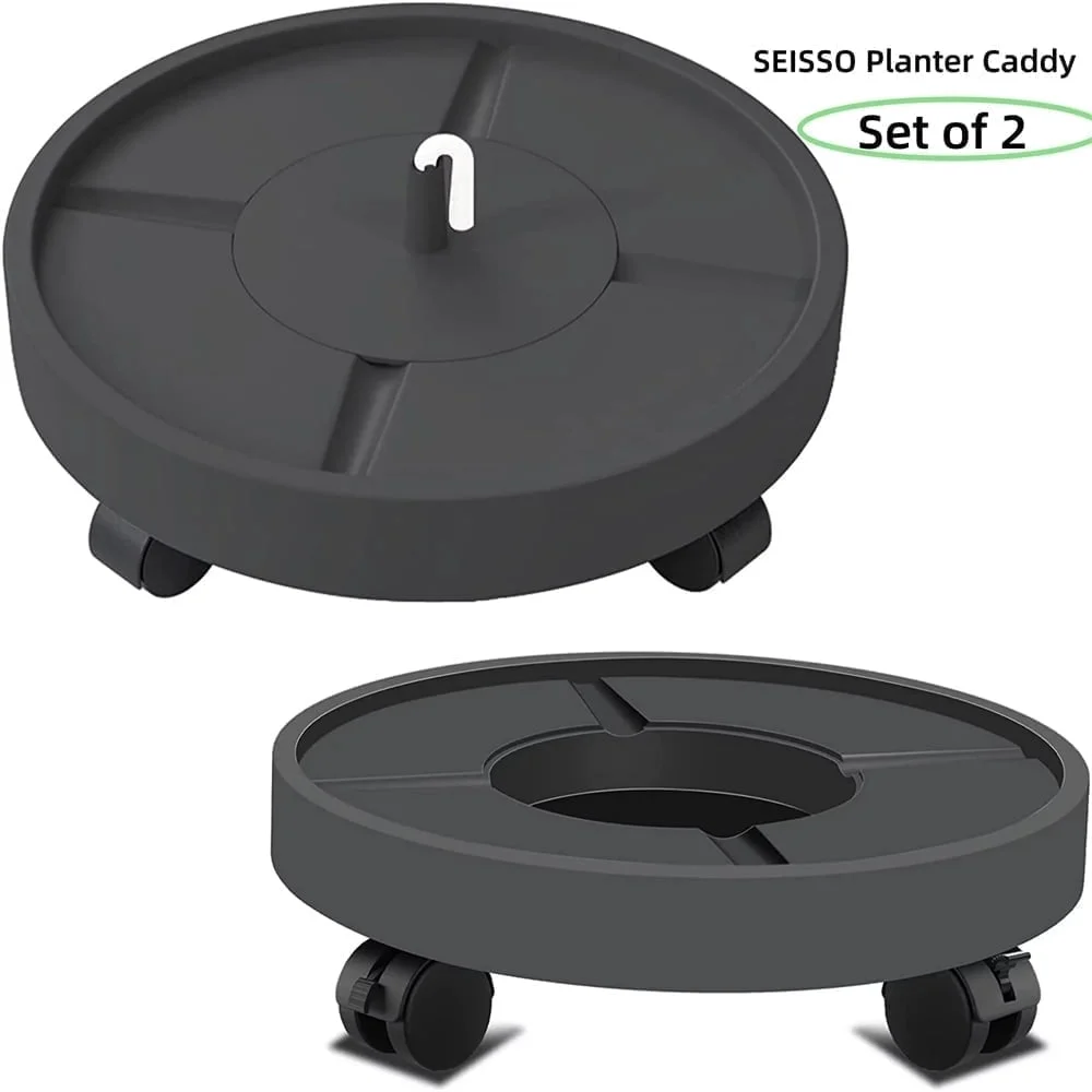 Planter Caddy with Wheels Heavy Duty Plant Stand Adjustable Plant Roller Base Outdoor Plastic Black SEISSO