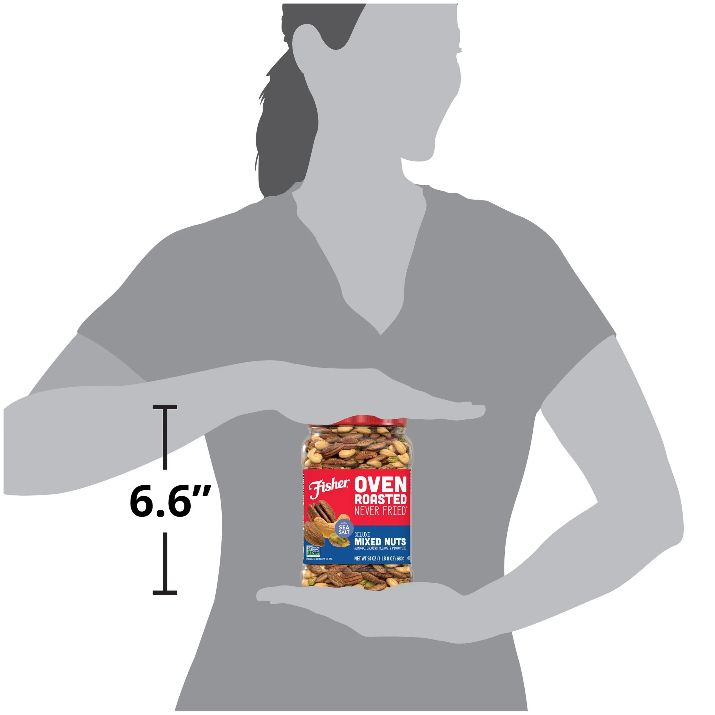 Fisher Snack Oven Roasted Never Fried, Non-GMO, Deluxe Mixed Nuts, 24 oz Resealable Jar