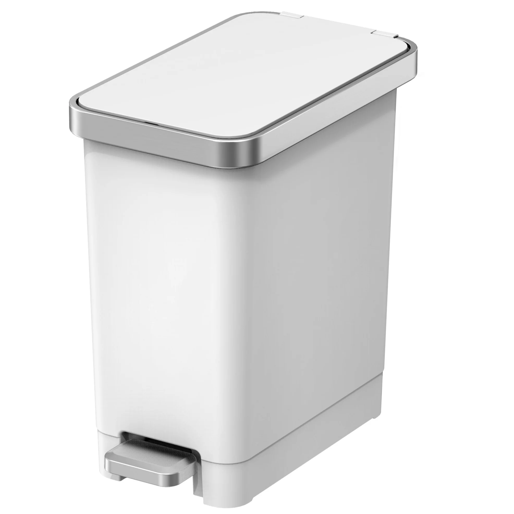 (2 pack) Better Homes & Gardens 2.5 Gallon Trash Can, Premium Plastic Step Bathroom Trash Can, White
