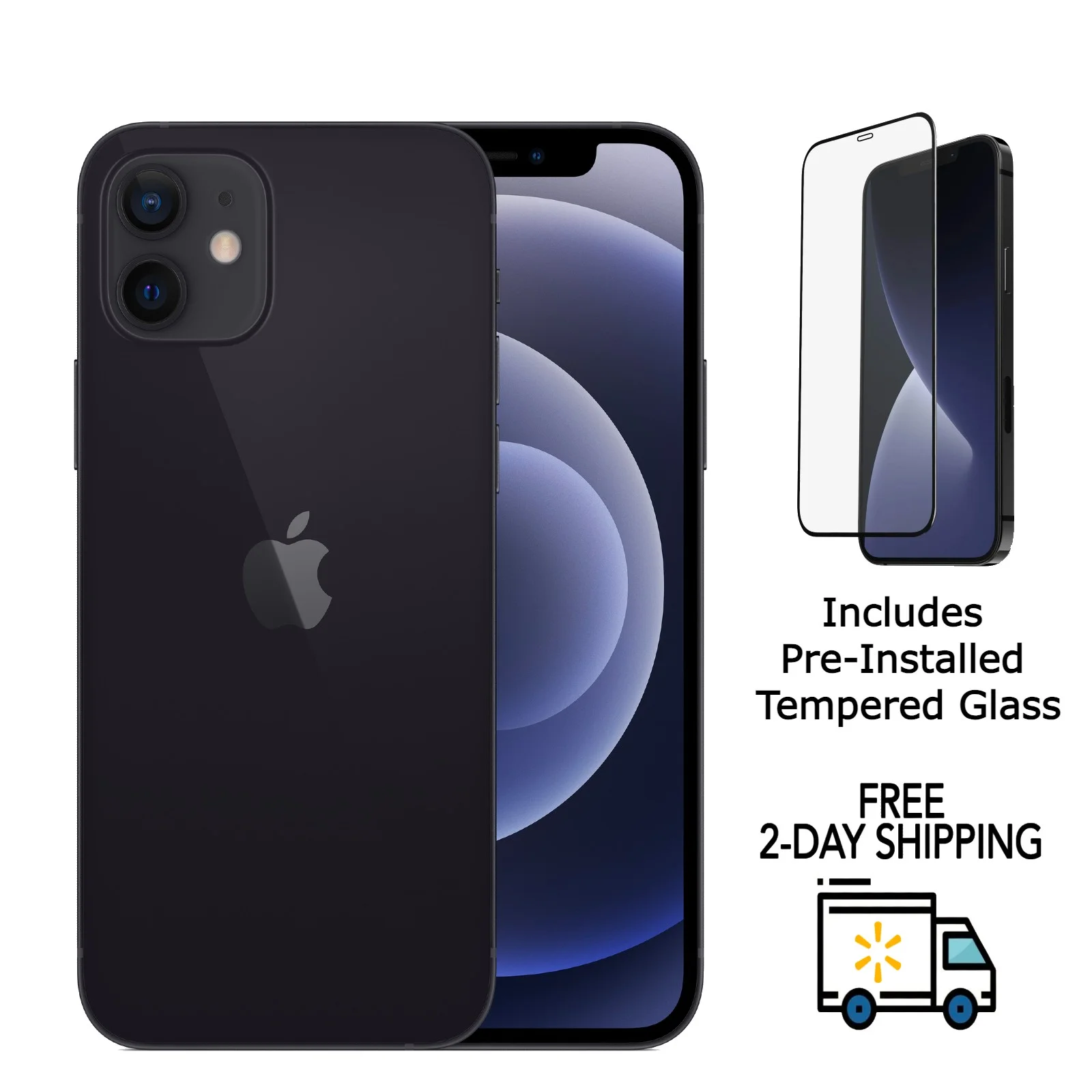 Restored Apple iPhone 12 A2172 (Boost Mobile Only) 64GB Black w/ Pre-Installed Tempered Glass (Refurbished)