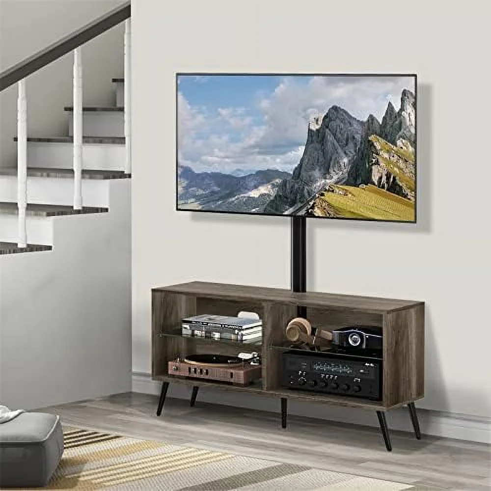 GVJMTKP TAVR Wood Corner TV Stand  Console with Swivel Mount Height Adjustable TV Entertainment Center for 32 42 50 55 60 65 inch Plasma  or Curved Screen TV   Cabinet Oak