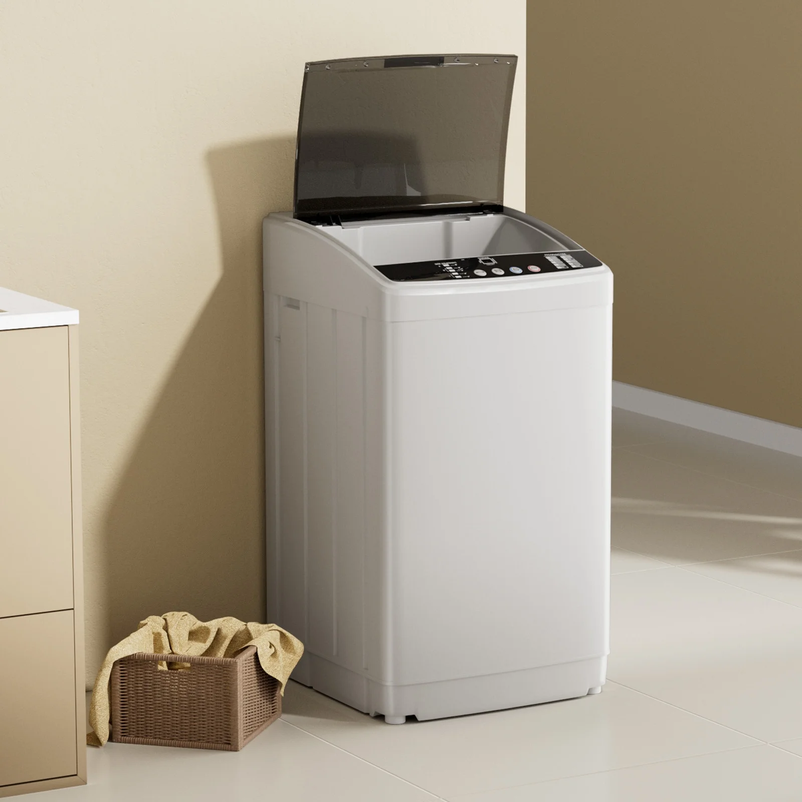 TABU 19lbs Portable Washing Machine,2.5 Cu.ft Full Automatic Washing Machine,Top Load,White