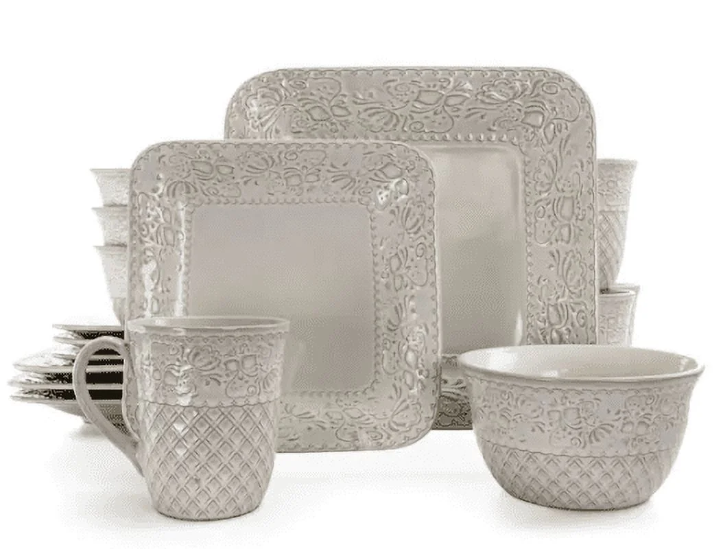 Ivory Lotus 16-Piece Traditional White Stoneware Dinnerware Set (Service for 4)
