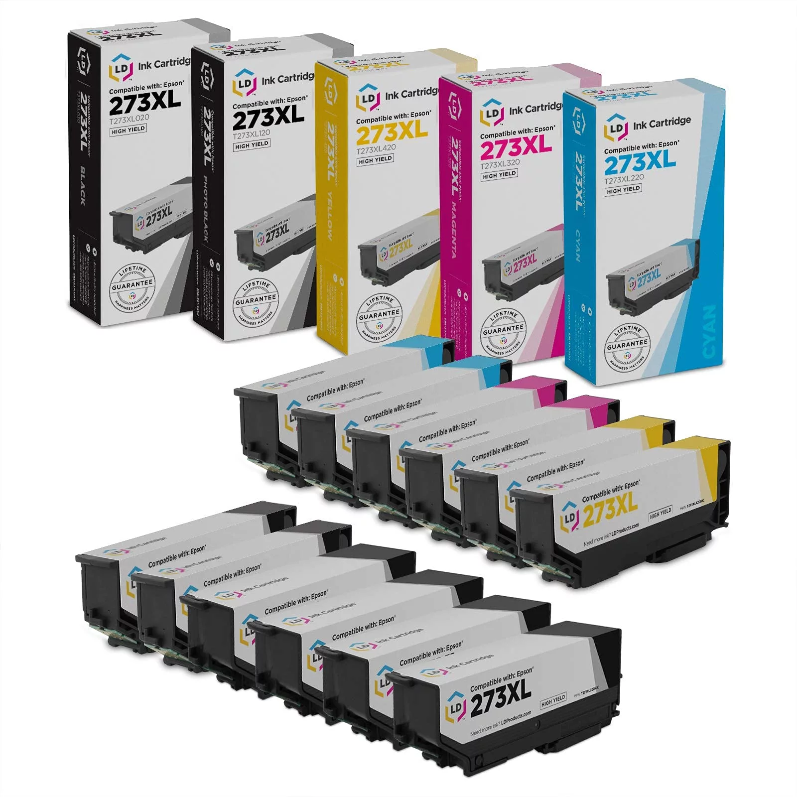 LD Products Ink Cartridge Replacements for Epson 273XL High Yield (4 Black, 2 Cyan, 2 Magenta, 2 Yellow, 2 Photo Black, 12-Pack) for use in XP Expression XP-520, XP-600, XP-610, XP-620