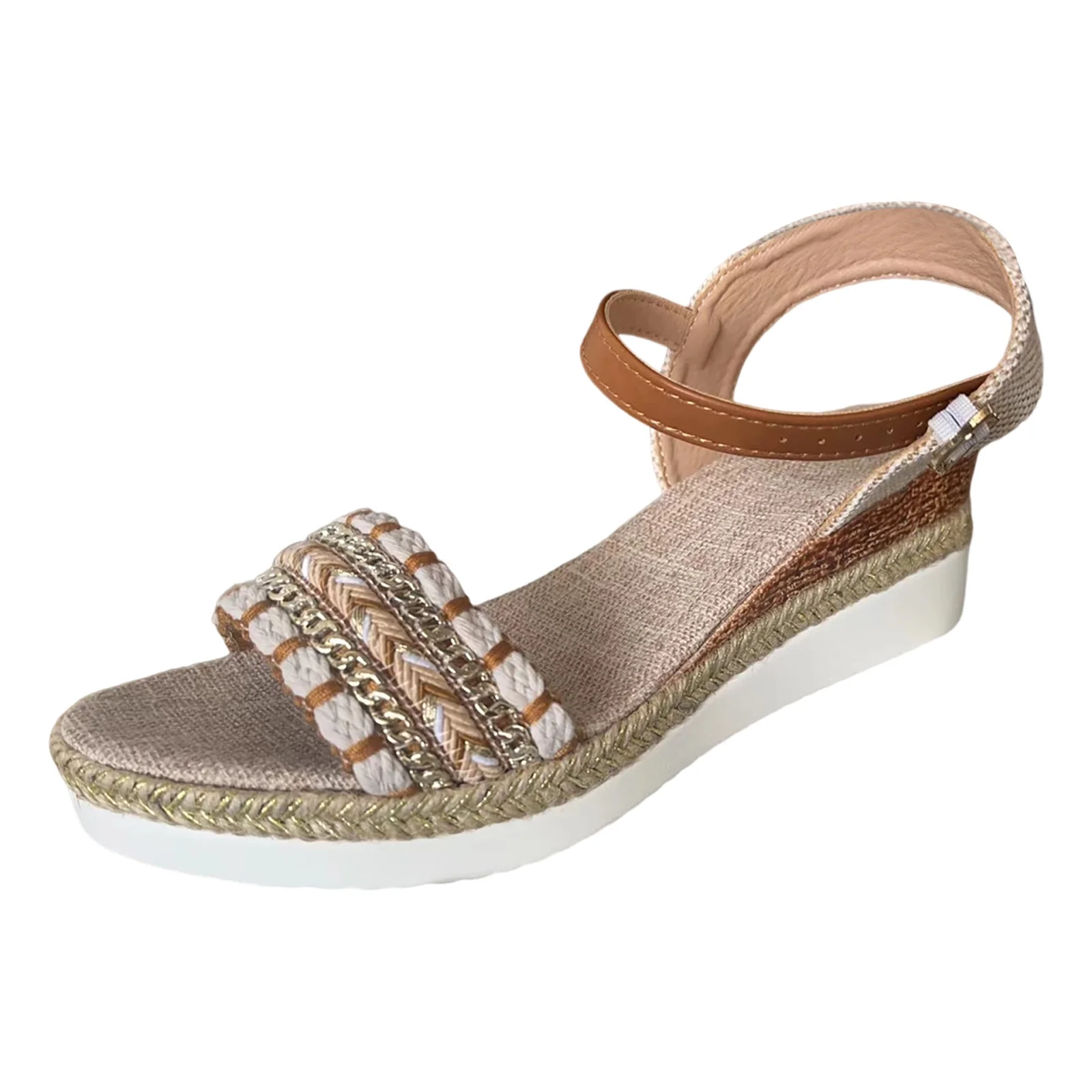 LUOGENLI Female Sandals Men Slides Ladies Weave Open Toe Buckle Strap Summer Slope Heel Thick Soled Wedges Roman Sandals Platform Sandals Women Wide Width 11