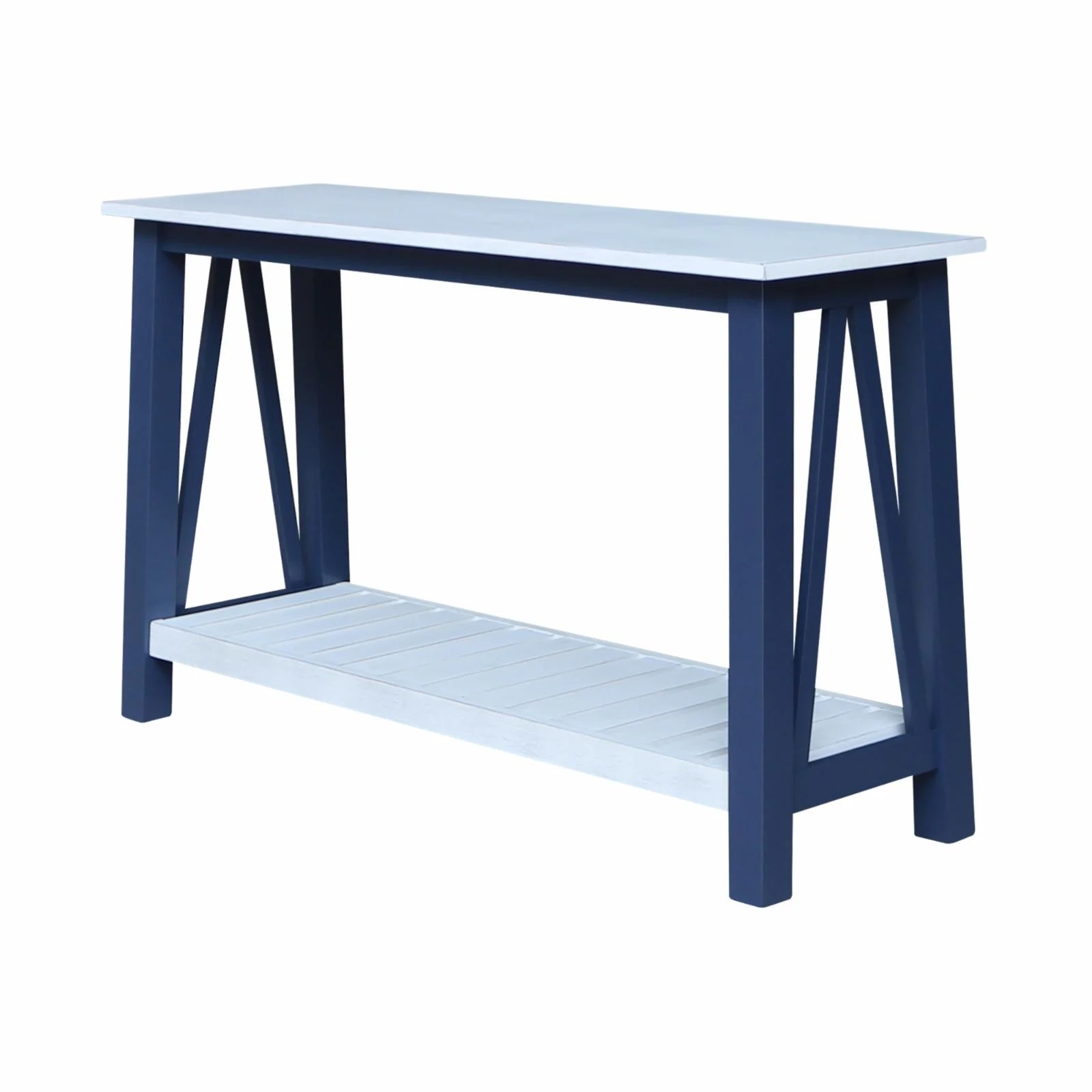 Surrey Solid Wood Console/Sofa Table in Blue/Antiqued Chalk