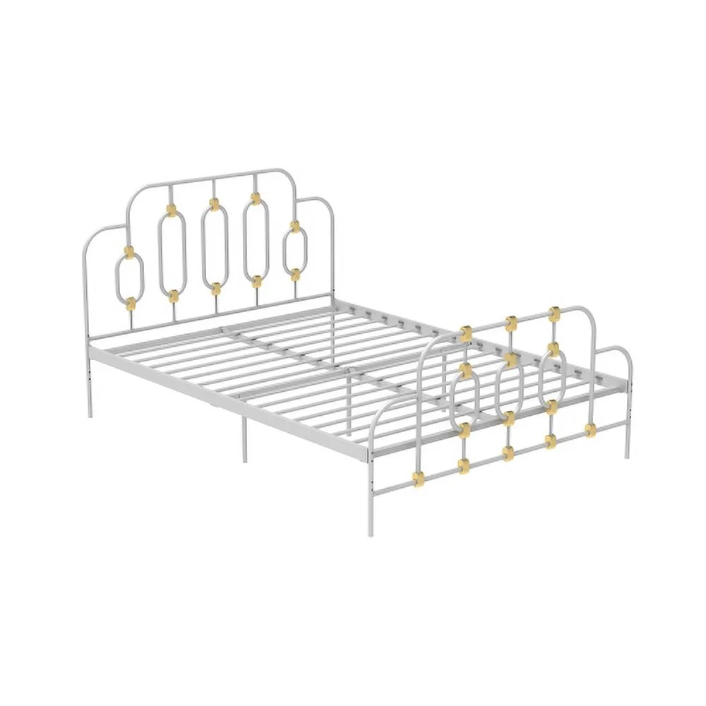 Ola Metal Bed, White with Gold Details, Full