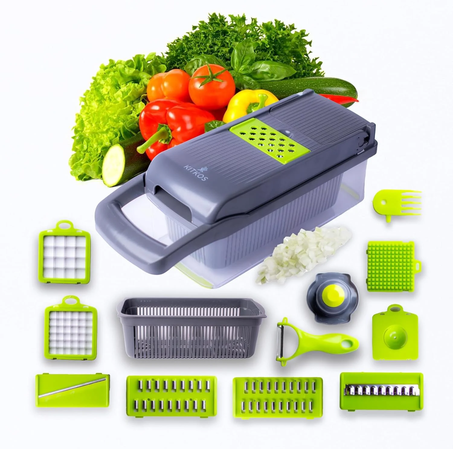 SEVEN BUSSZ Vegetable Chopper, Pro Onion, Multifunctional 16 in 1 Food Chopper, Kitchen Vegetable Cutter Slicer Dicer,Veggie Chopper With 8 Blades, Potatoes, Carrot and Garlic Chopper With Container