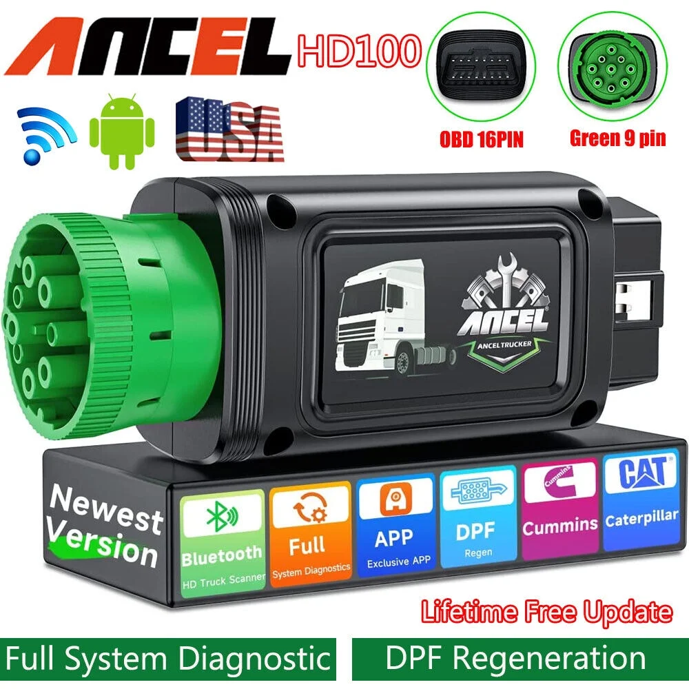 ANCEL HD100 Bluetooth Heavy Duty Truck Scanner All System Diesel Diagnostic Tool