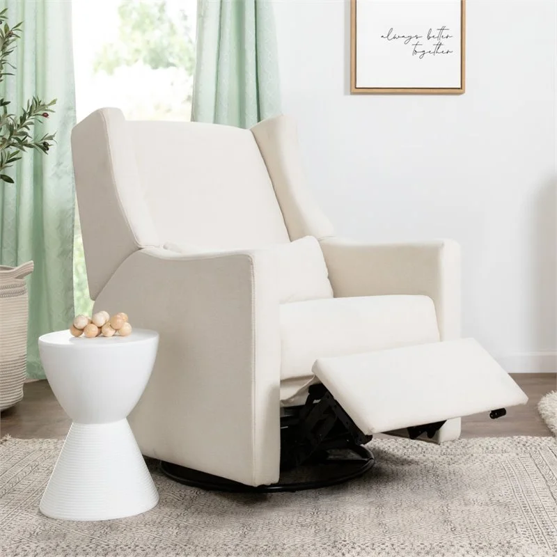 Pemberly Row Glider Recliner w/ Electronic Control in Cream Eco-Weave
