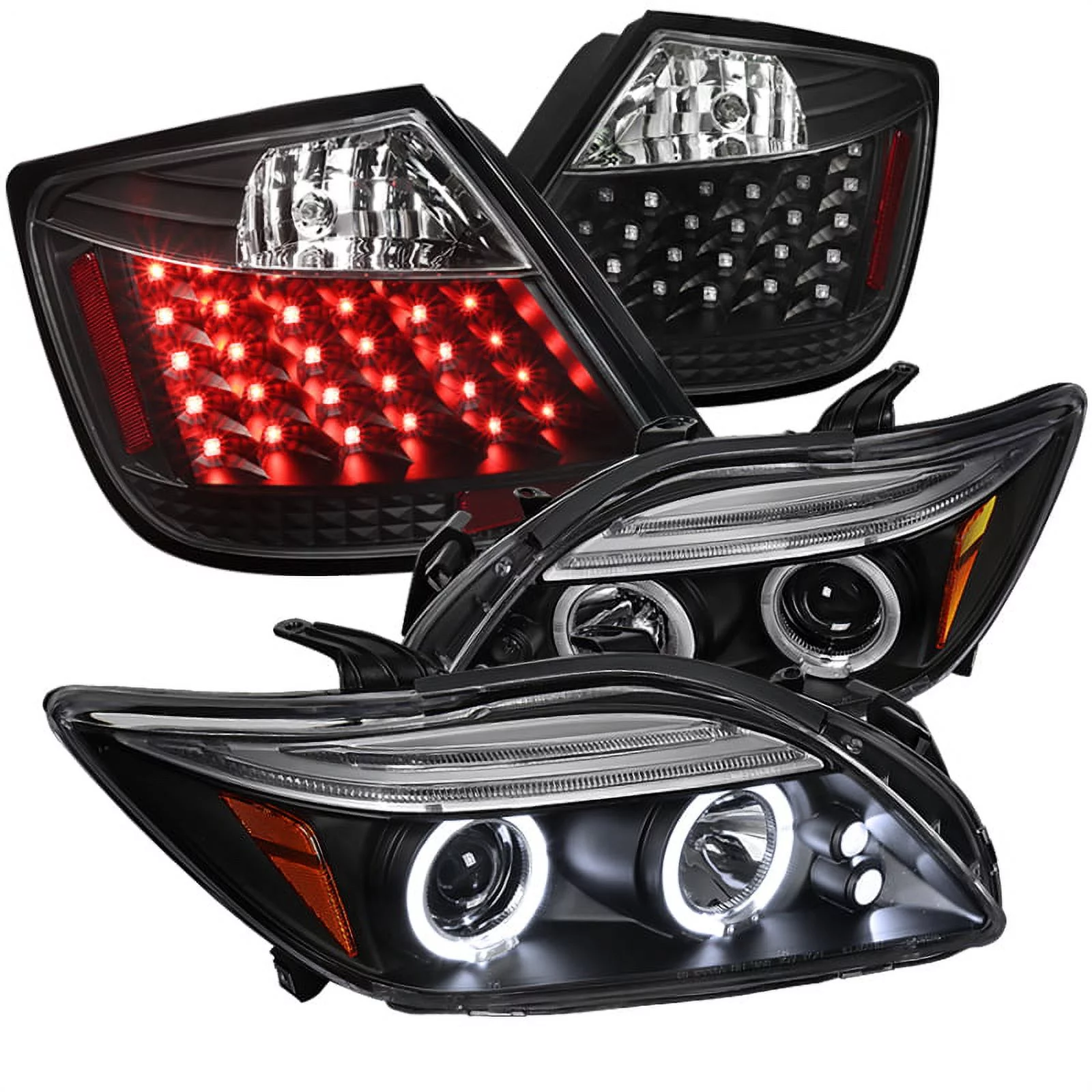 Spec-D Tuning Black Halo Projector Headlights + 6-LED Bumper Fog Lamps Compatible with Tc Left + Right Pair Headlamps Assembly