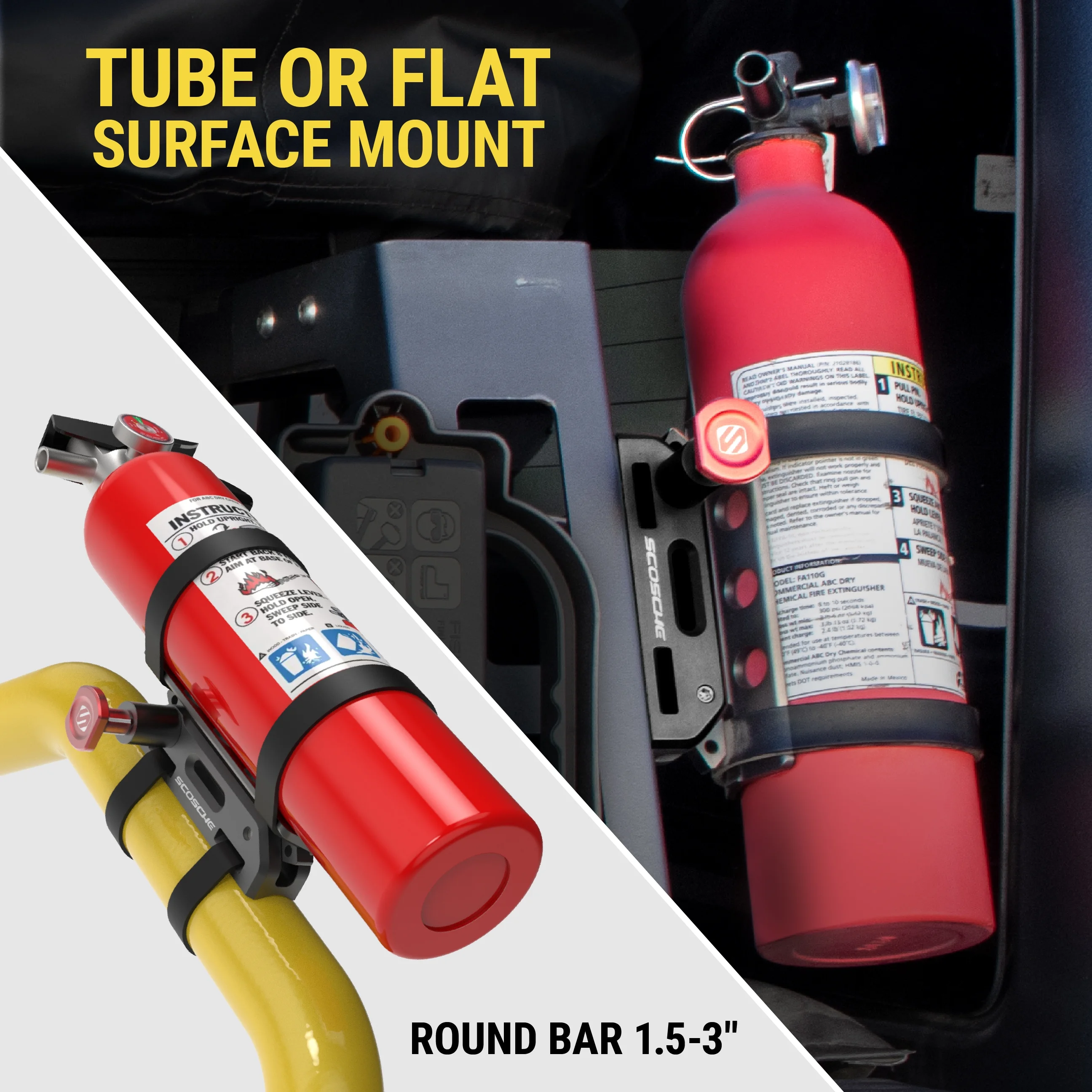 Scosche PSMUFE-VA1 Universal Fire Extinguisher Mount, Quick Release.