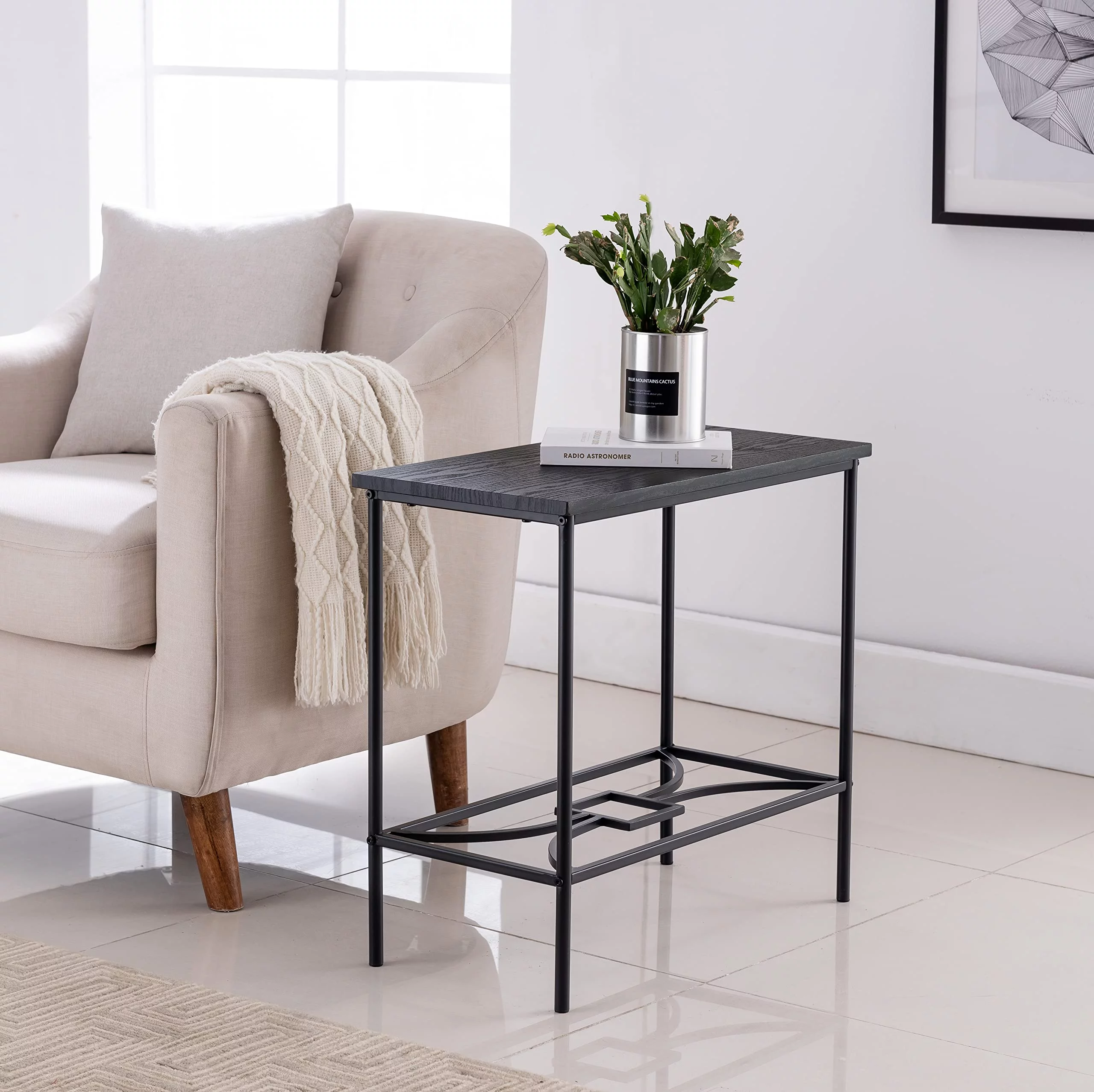 Kings Brand Furniture Simple & Classy Side Table for Living Room, Black Metal & Wood