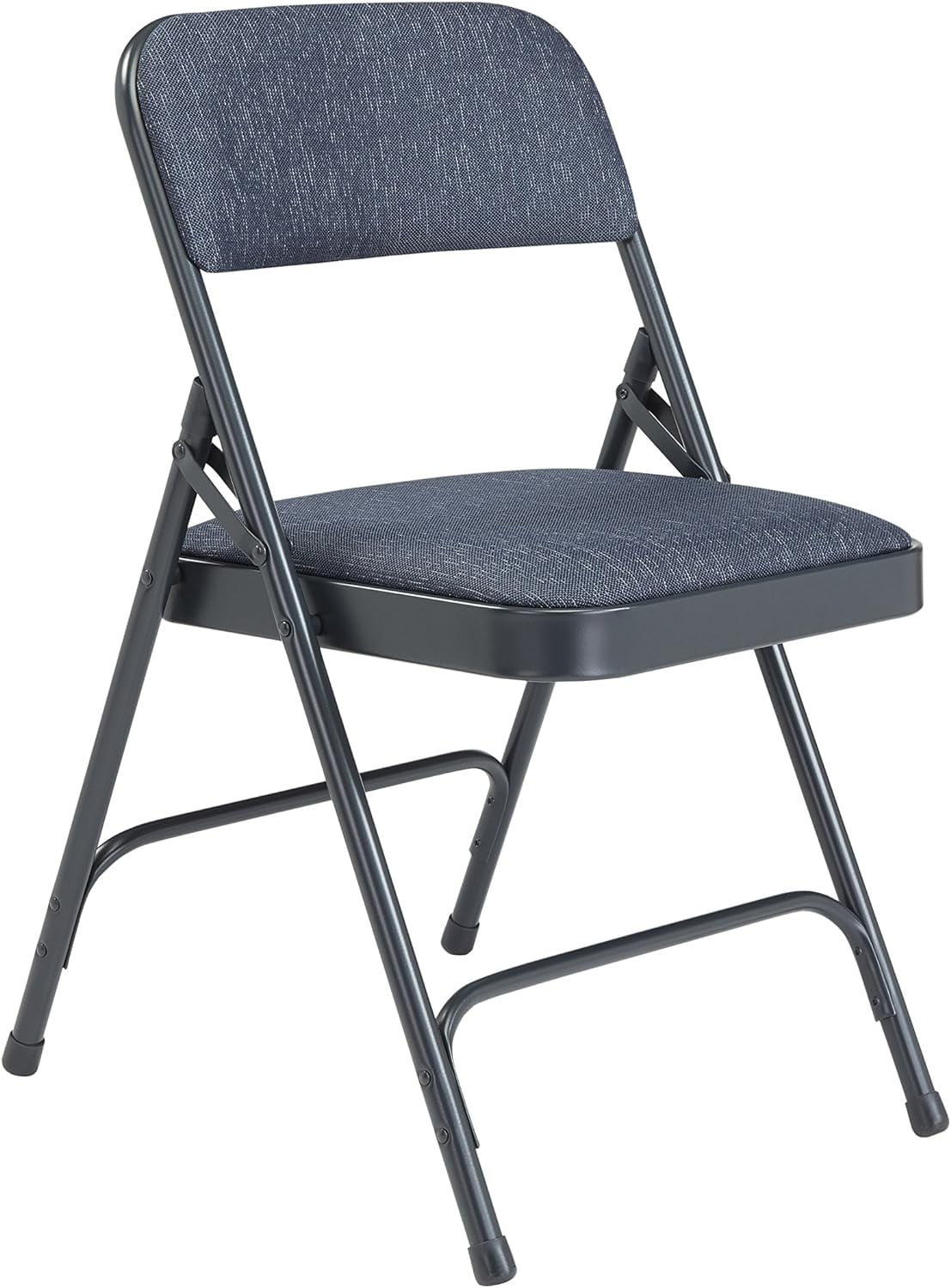 4 Pack Premium Upholstered Fabric Metal Foldig Chair With Double Brace, 480 Lbs Capacity, Blue/Char-Blue