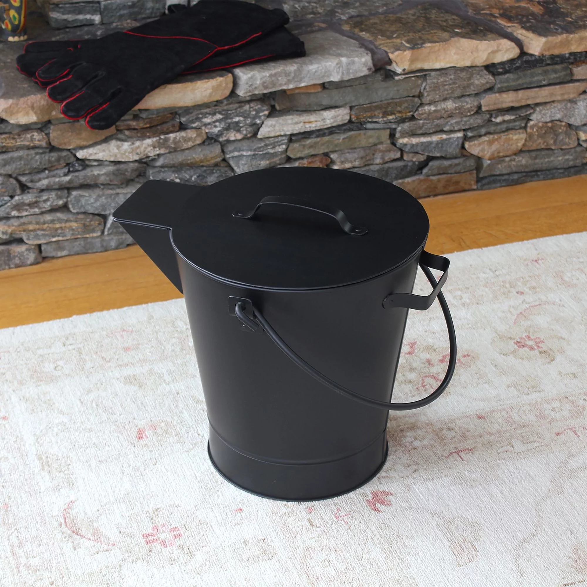 Minuteman International Powder Coated Steel Ash Pail w/ Handle, All Black