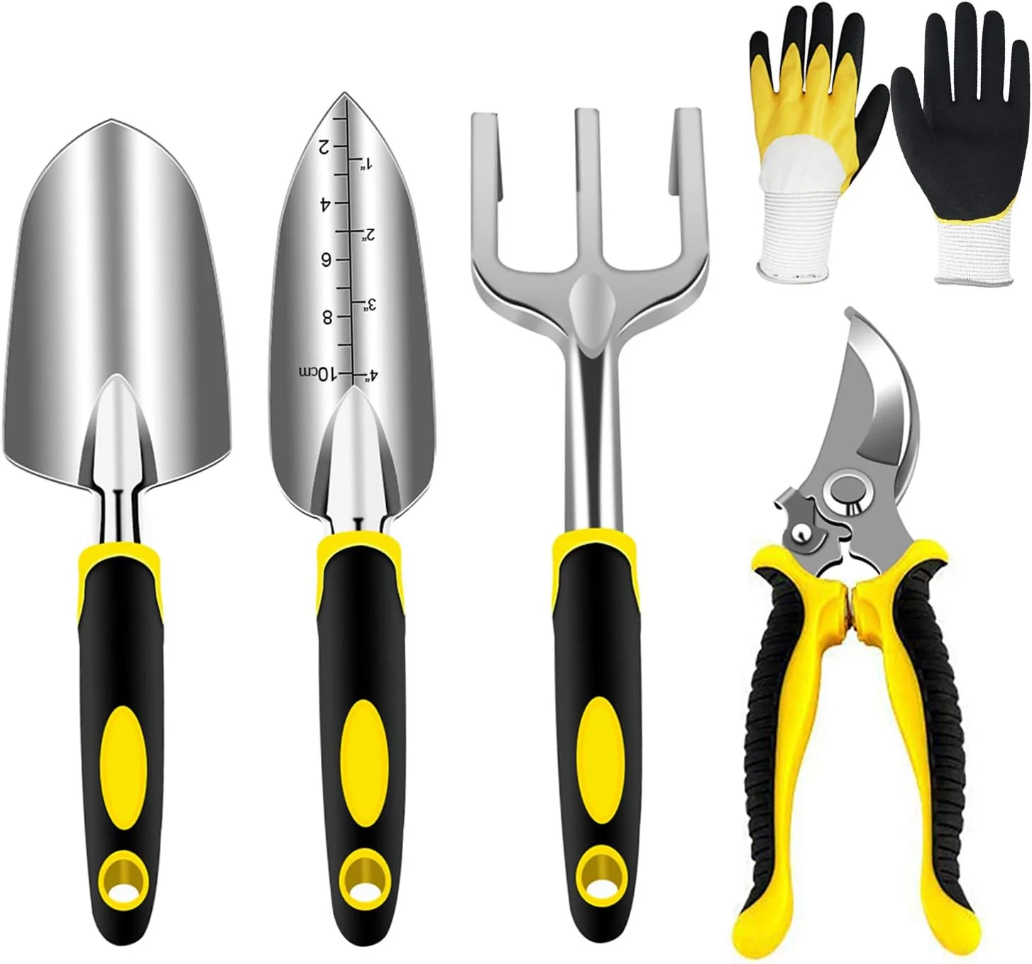 Garden Tools Set 5 Pieces, Durable Gardening Gifts for Women Men Mom or Dad, Ergonomic Gardening Hand Tools Kit Includes Gloves, Pruning Shear, Rake, Shovel & Trowel