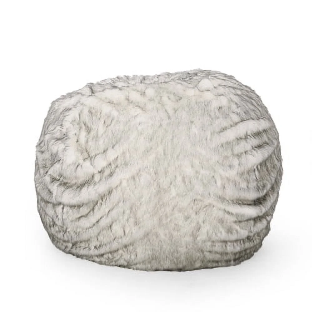 YLtoohoom Negar 5 Foot Rounded Short Faux Fur Bean Bag  White and Gray