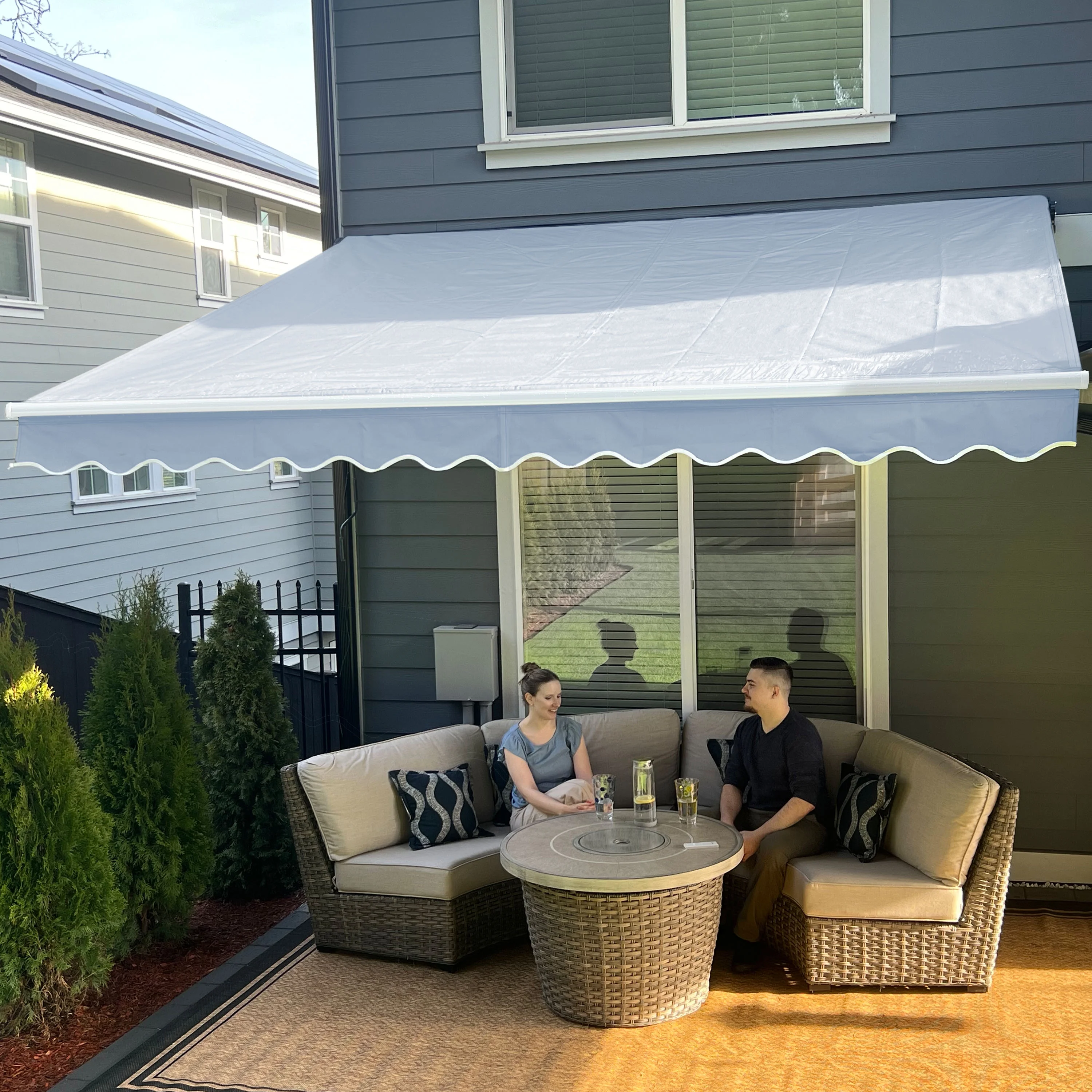 ALEKO Retractable Motorized Patio 10 x 8 ft Awning Sunshade Silver Grey