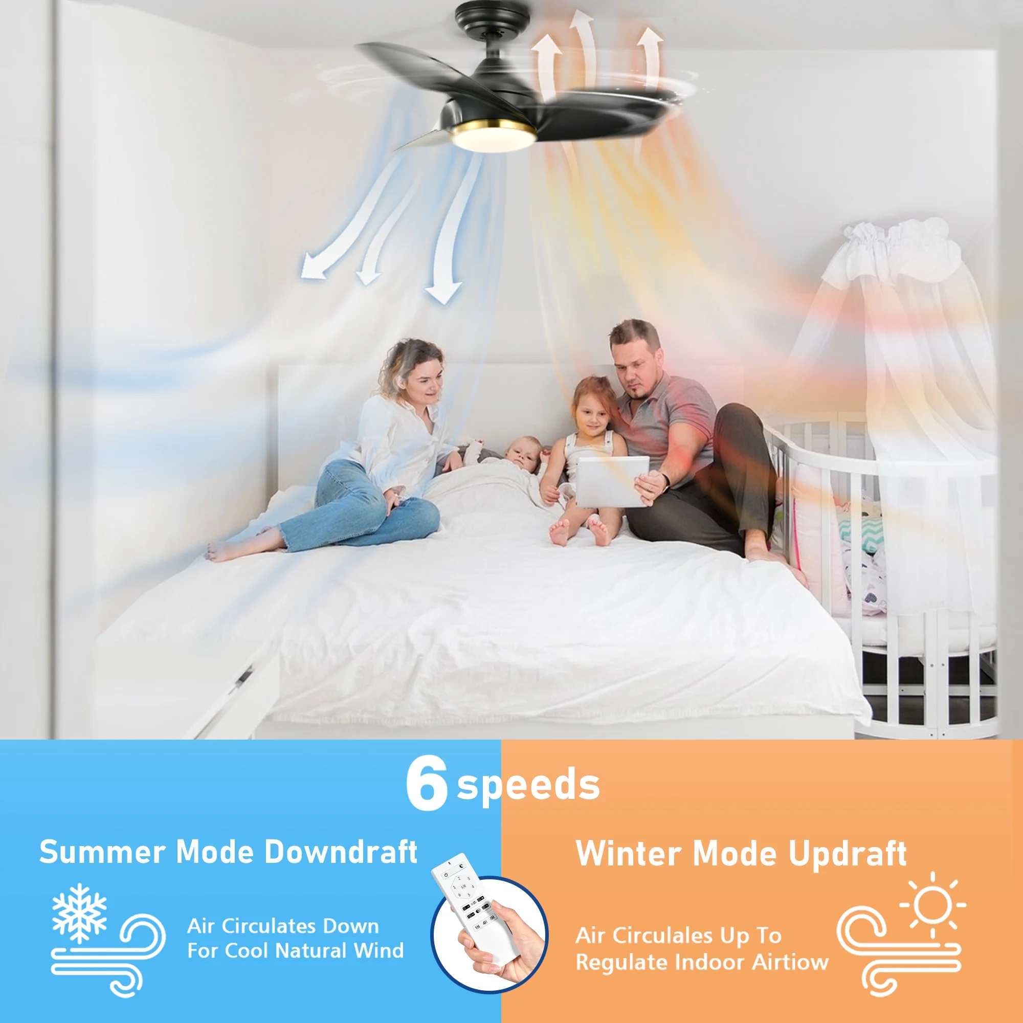 Dextrus 26 Inch Modern Black Ceiling Fans with Lights and Remote, Low Profile Ceiling Fans with Remote for Bedroom Kitchen Living Room