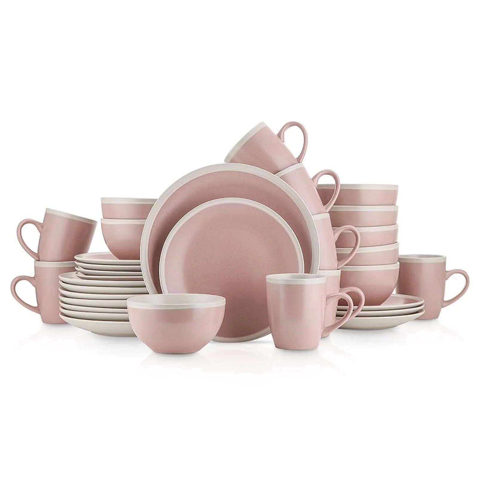Stone Lain 32-Piece Stoneware Round Dinnerware Set, Service for 8 in 2 Tone Pink and Cream with Speckle Dishes
