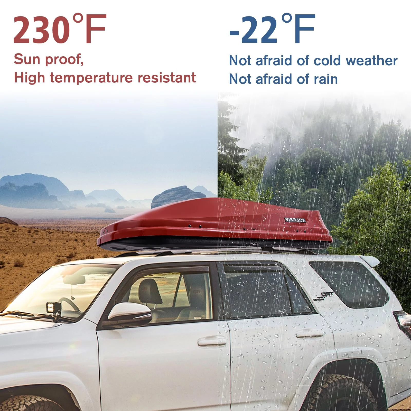 Gxcevsou Large Rooftop Cargo Carrier Box, Heavy Duty Hard Shell Roof with Security Keys, Waterproof Rooftop Cargo Box, 62 (L) x 31 (W) x 15(H) Inches, 14 Cubic Feet (Tool-Free Install), Red