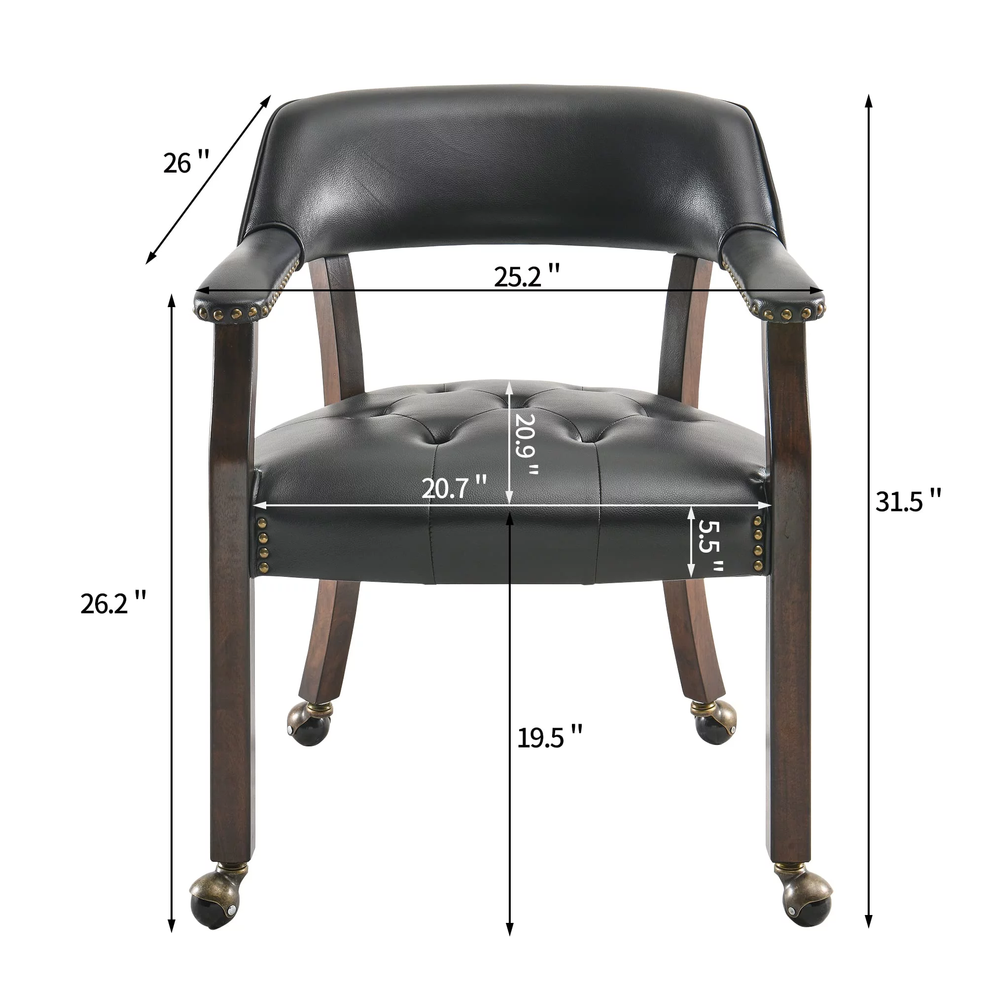 JESONVID Dining Chair with Casters, Captain's Chairs with Rollers Dinette Sets Poker Chairs with Wheels Kitchen Table Rolling Chairs High Back Chair On Caster (White 318WT)