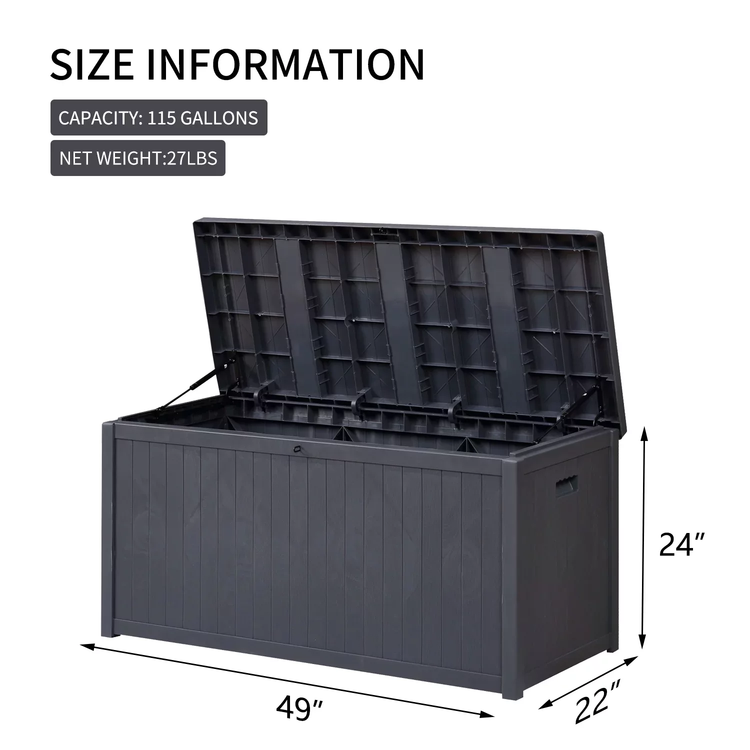 Outdoor Basic 124 Gallon Deck Box, Outdoor Storage Box With Padlock for Patio Furniture, Patio Cushions, Gardening Tools, Pool Supplies, Waterproof and UV Resistant, Black