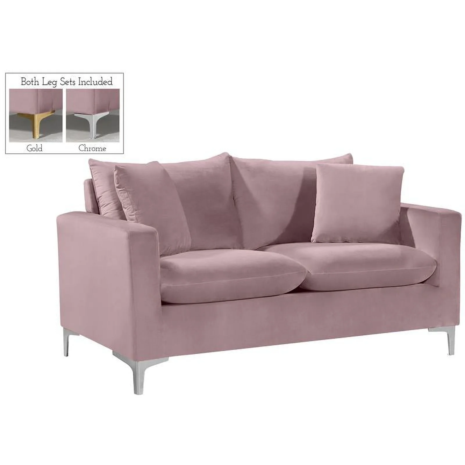 Home Square 3-Piece Set with Velvet Accent Chair Sofa and Loveseat in Pink