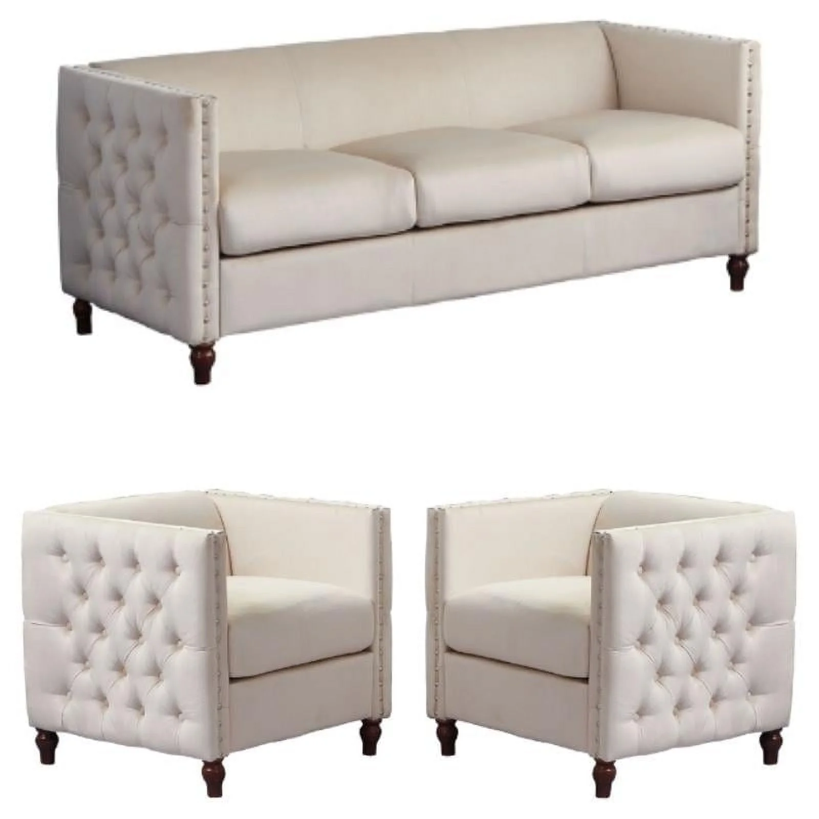 Home Square 3-Piece Set with Velvet Livingroom Sofa and 2 Chairs in Beige