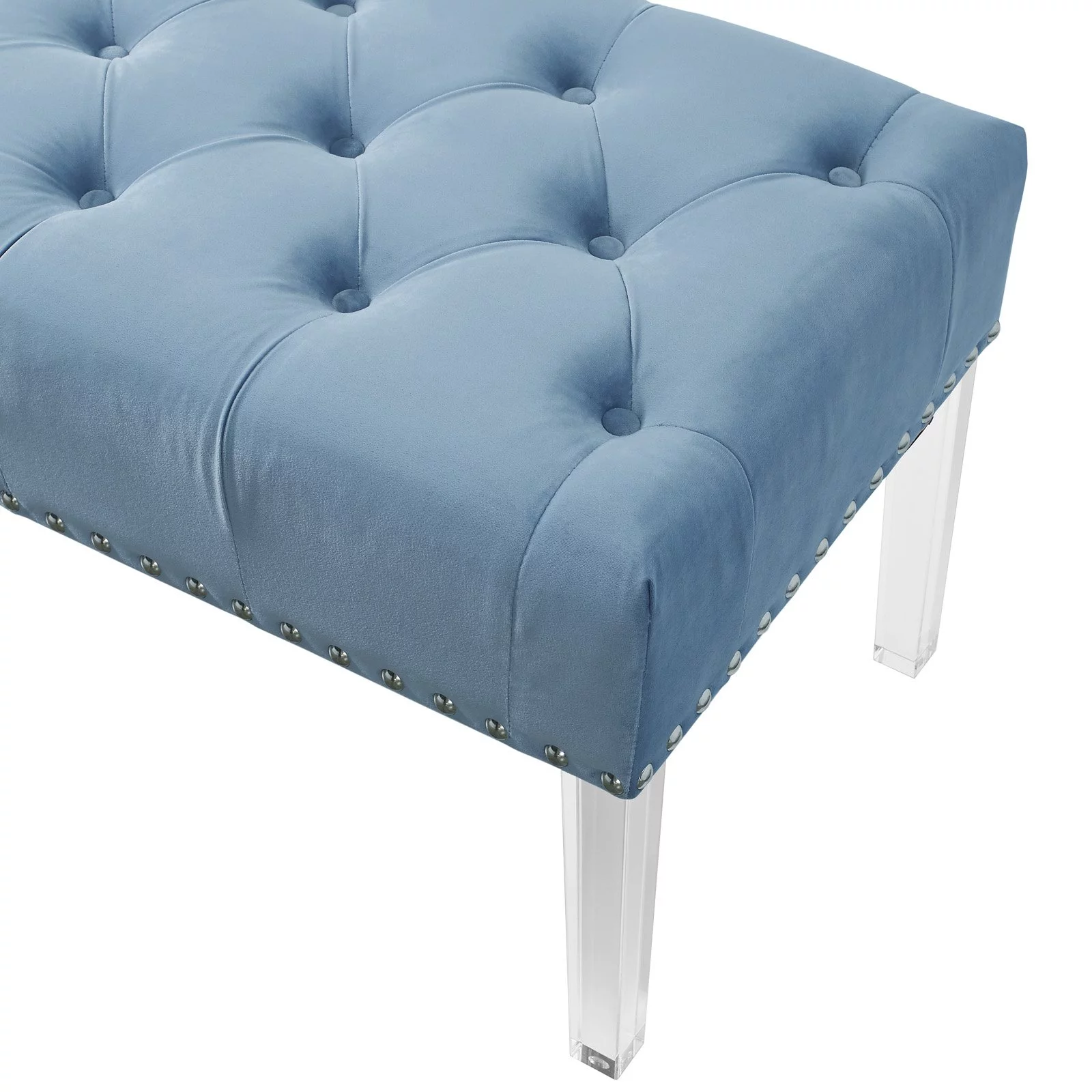 Roundhill Furniture Valley Button-Tufted Velvet Bench with Acrylic Leg in Blue
