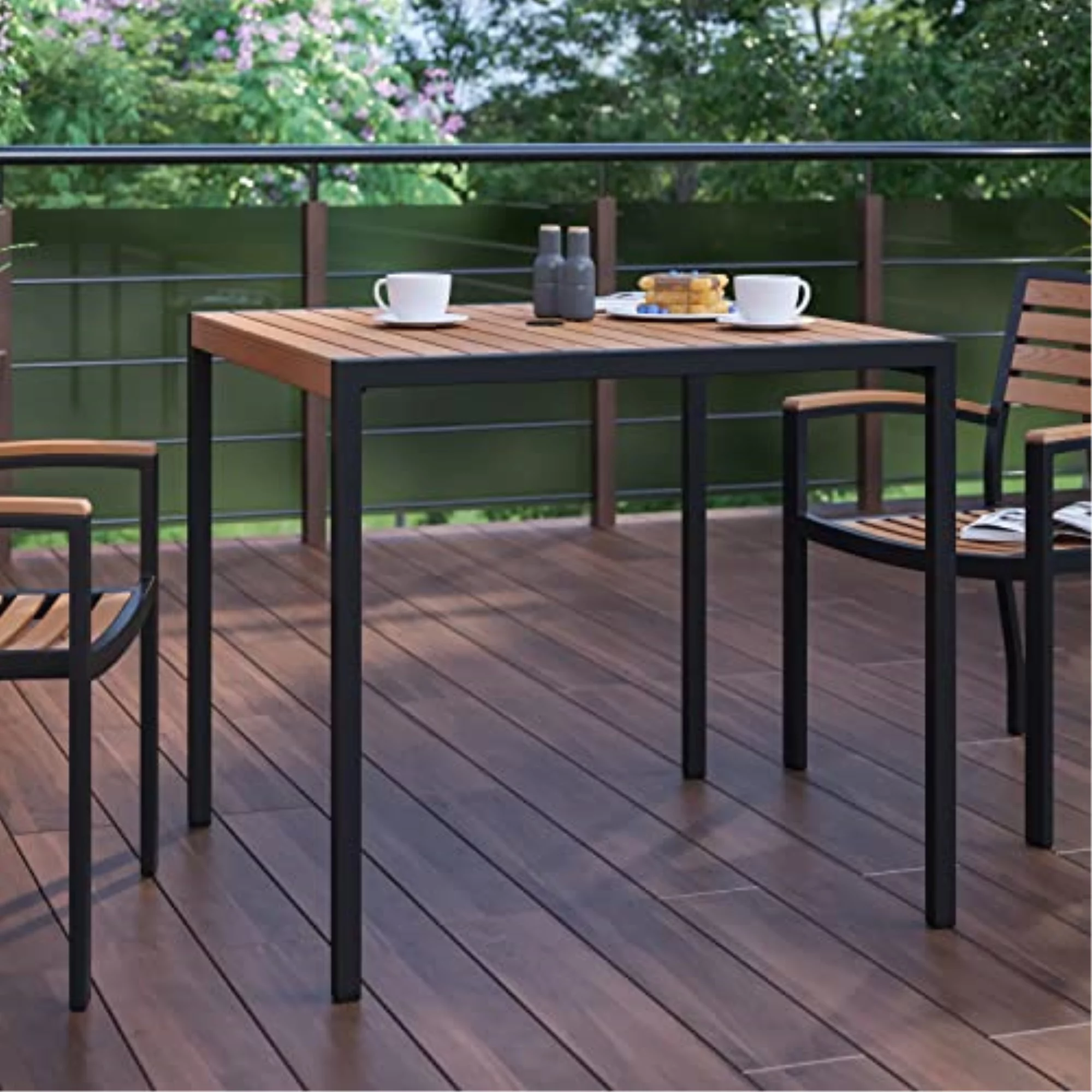 Flash Furniture Lark Series Steel Teak Tables, Teak