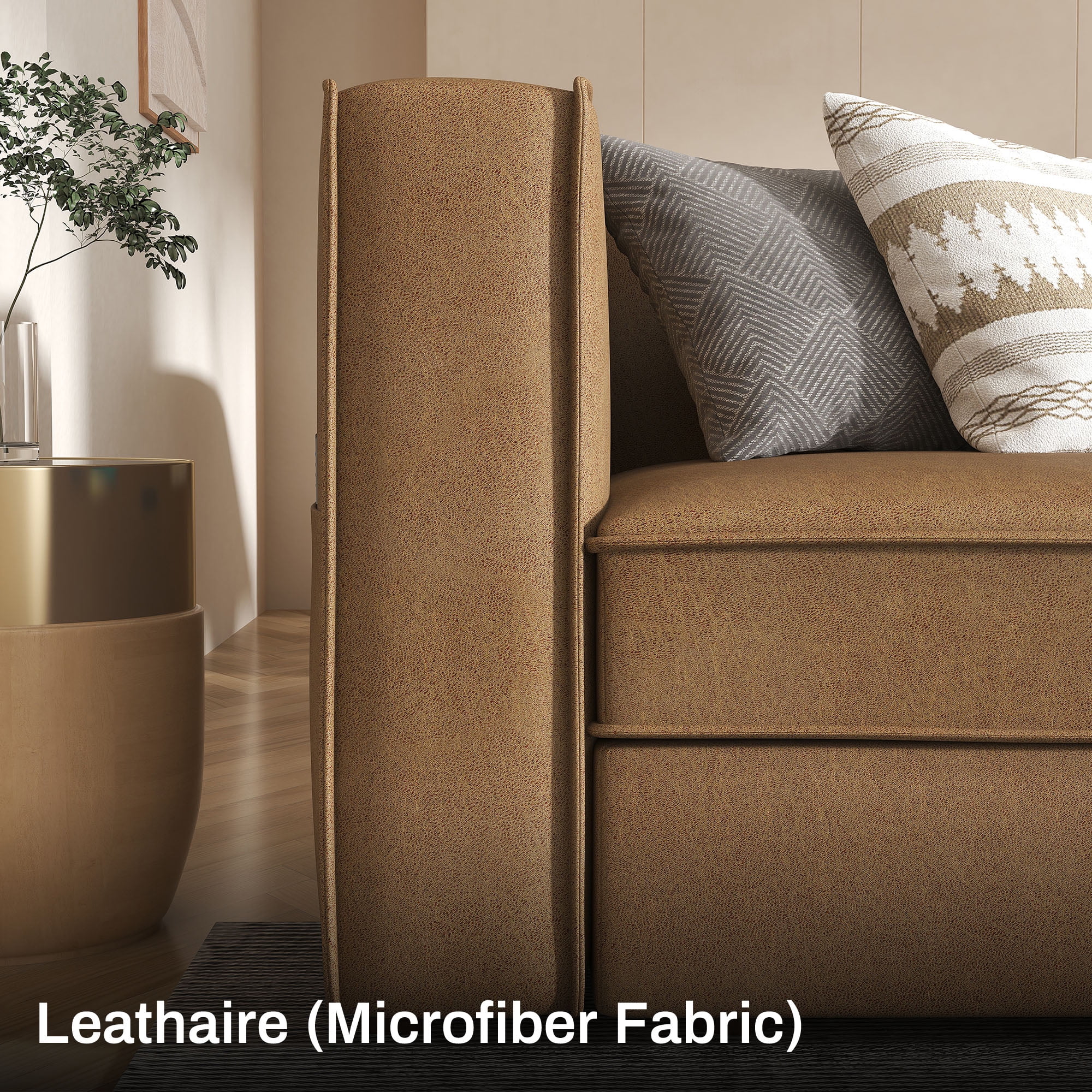 Nolany Reversible Sectional Sofa Couch L Shaped Sofa Modular 4-Seat Couch with Chaise, Caramel Microfiber