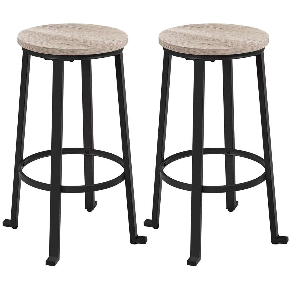 Topeakmart 2pcs 29.5''H Backless Metal Frame Bar Stools with Round Top, Gray