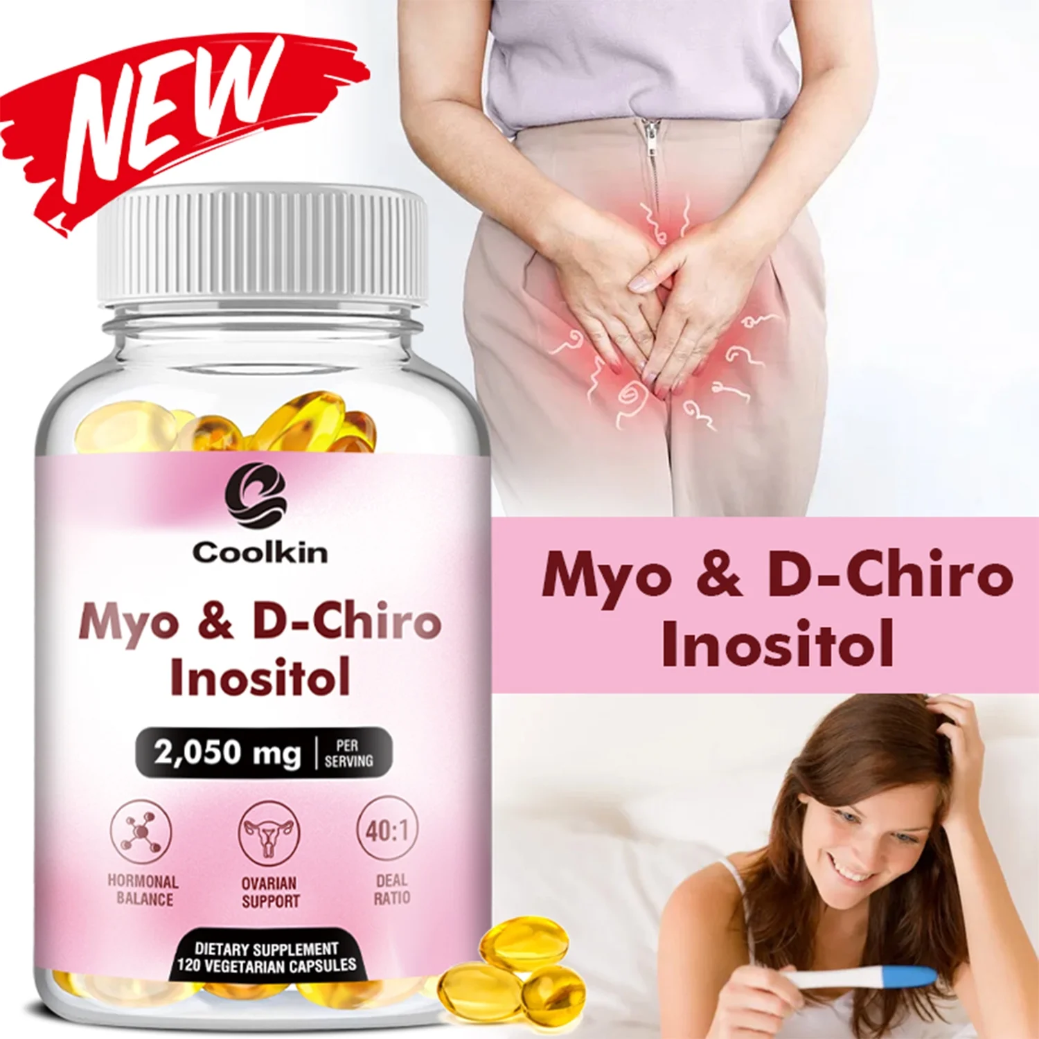 Coolkin Myo & D-Chiro Inositol 2050mg-Female Fertility Health,Regulate Menstrual Cycle(30/60/120pcs)