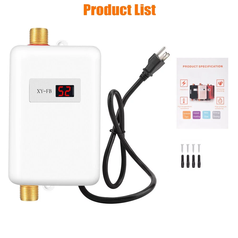 USA-Made Electric Tankless Water Heater - 3000W Instant Hot Water