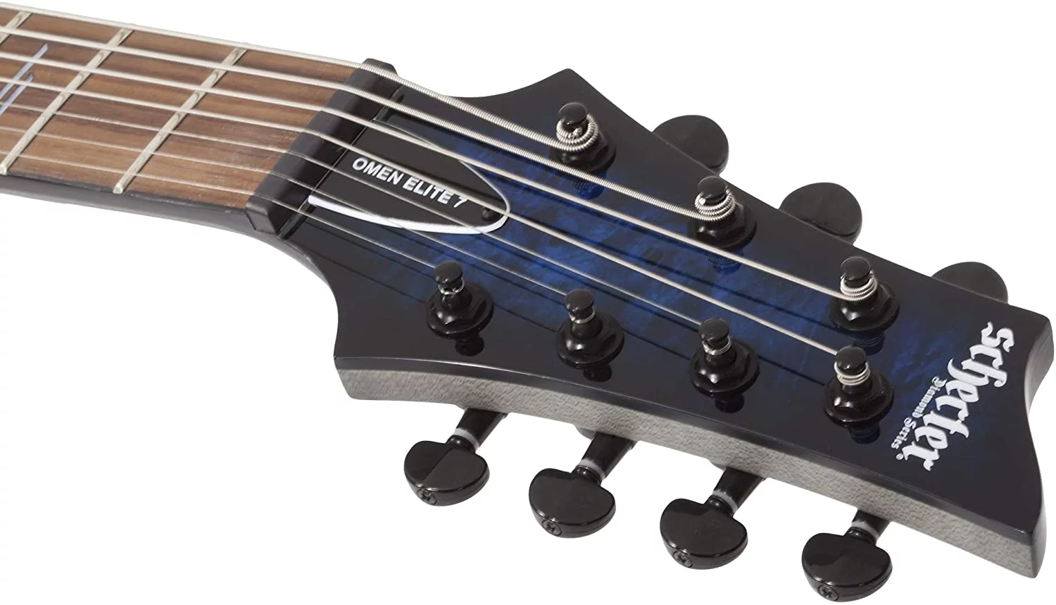 Schecter 2458 Omen Elite 7 Guitar, Rosewood Fretboard, See Thru Blue Burst