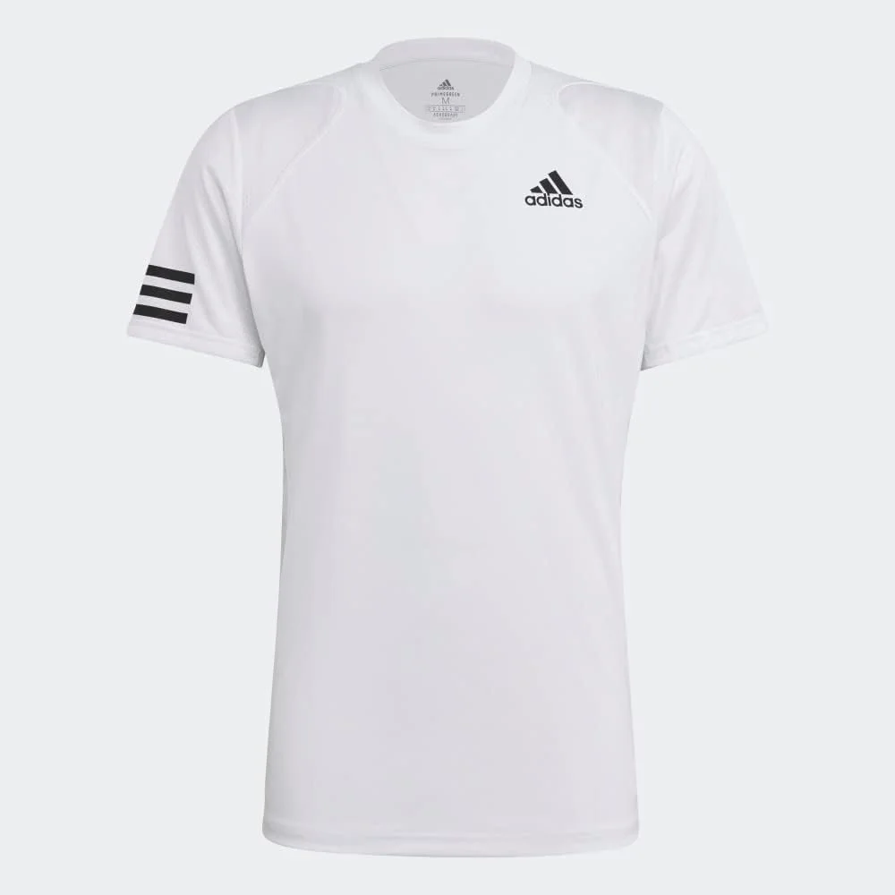 adidas Men's Club 3-Stripe Tennis T-Shirt (White/Black, L)