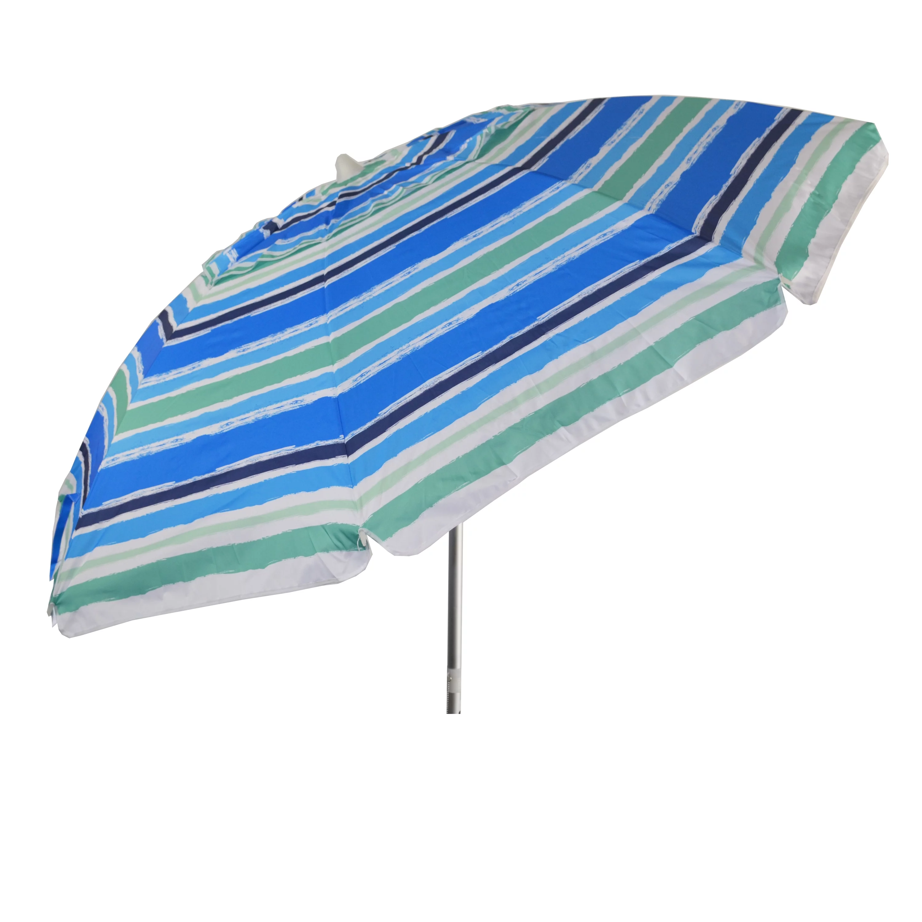 7 ft Brush Stroke Blue and Green Striped Beach Umbrella with Travel Bag