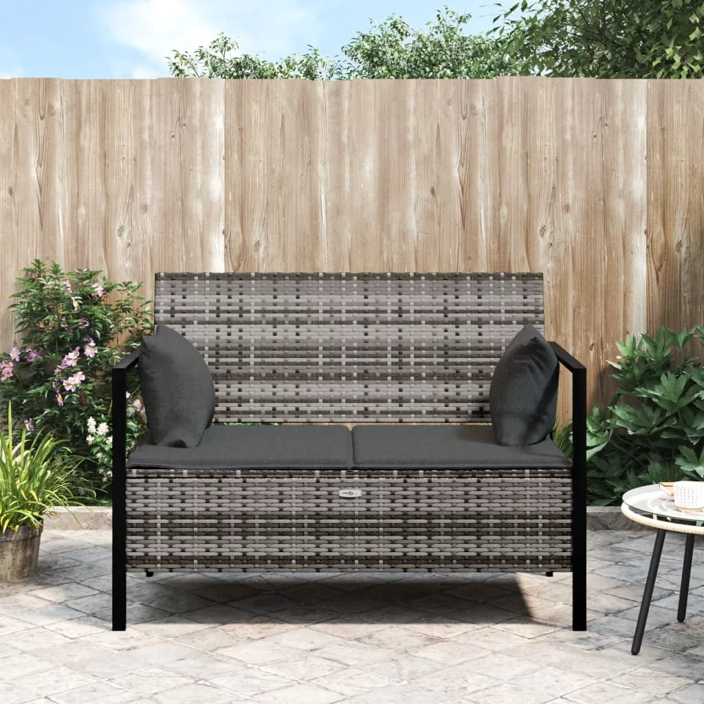 Aibecy 2-Seater Patio Bench with Cushions Gray Poly Rattan