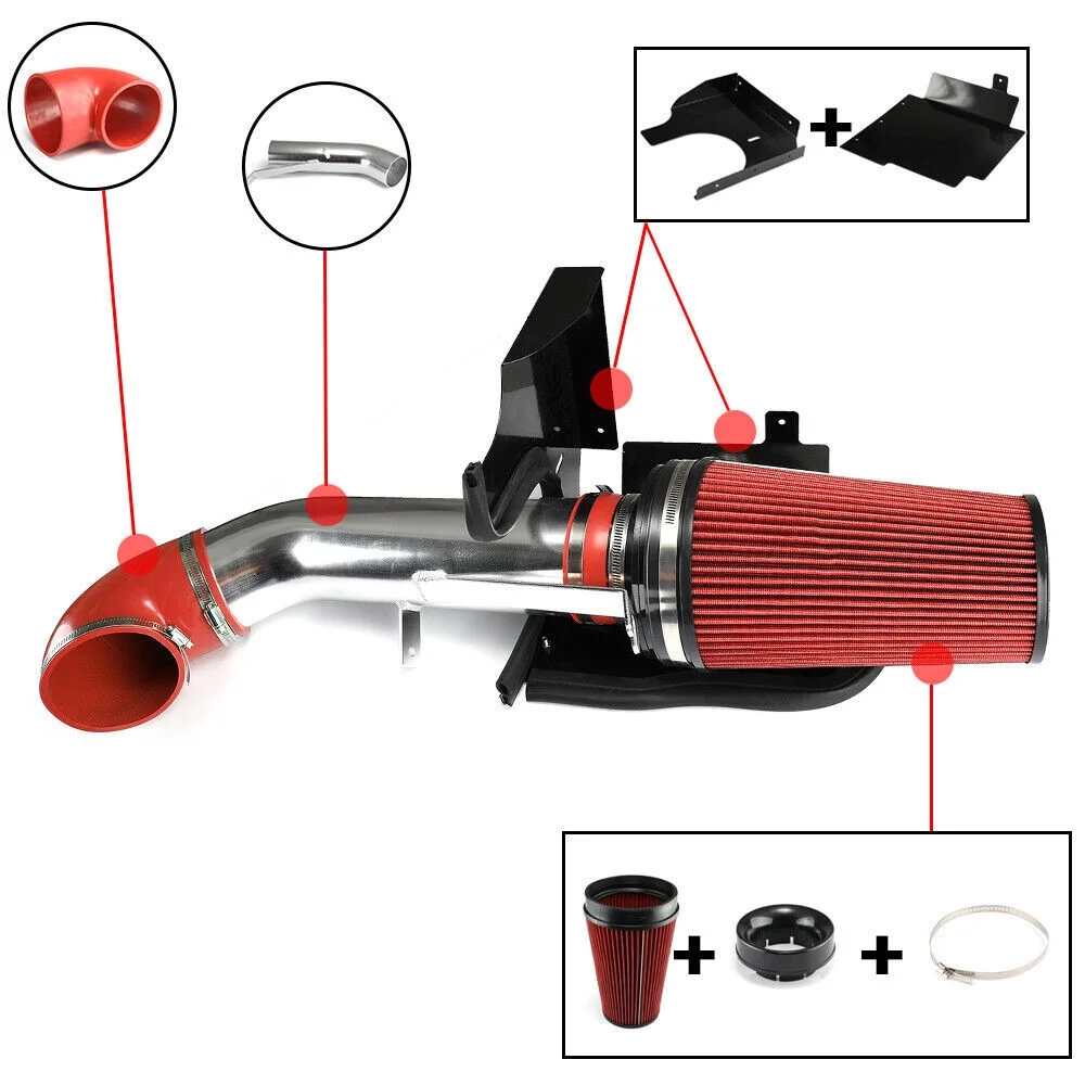 Cold Air Intake System with Heat Shield for 1999-2006 Chevy GMC Cadillac 4.8L 5.3 6.0 (Red)