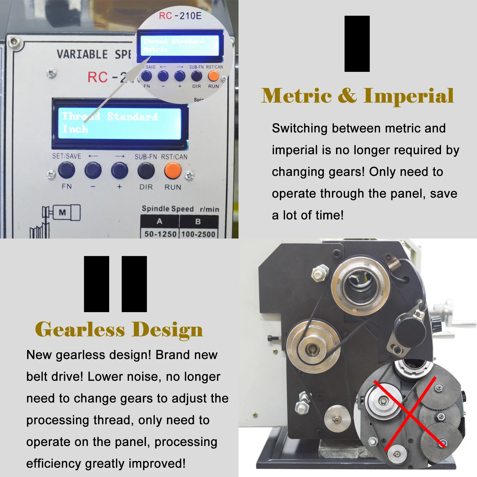 PreAsion RC-210E Precision Metal Bench Lathe Brushless Motor of Metric English Thread Table Lathe Auto Switch 8