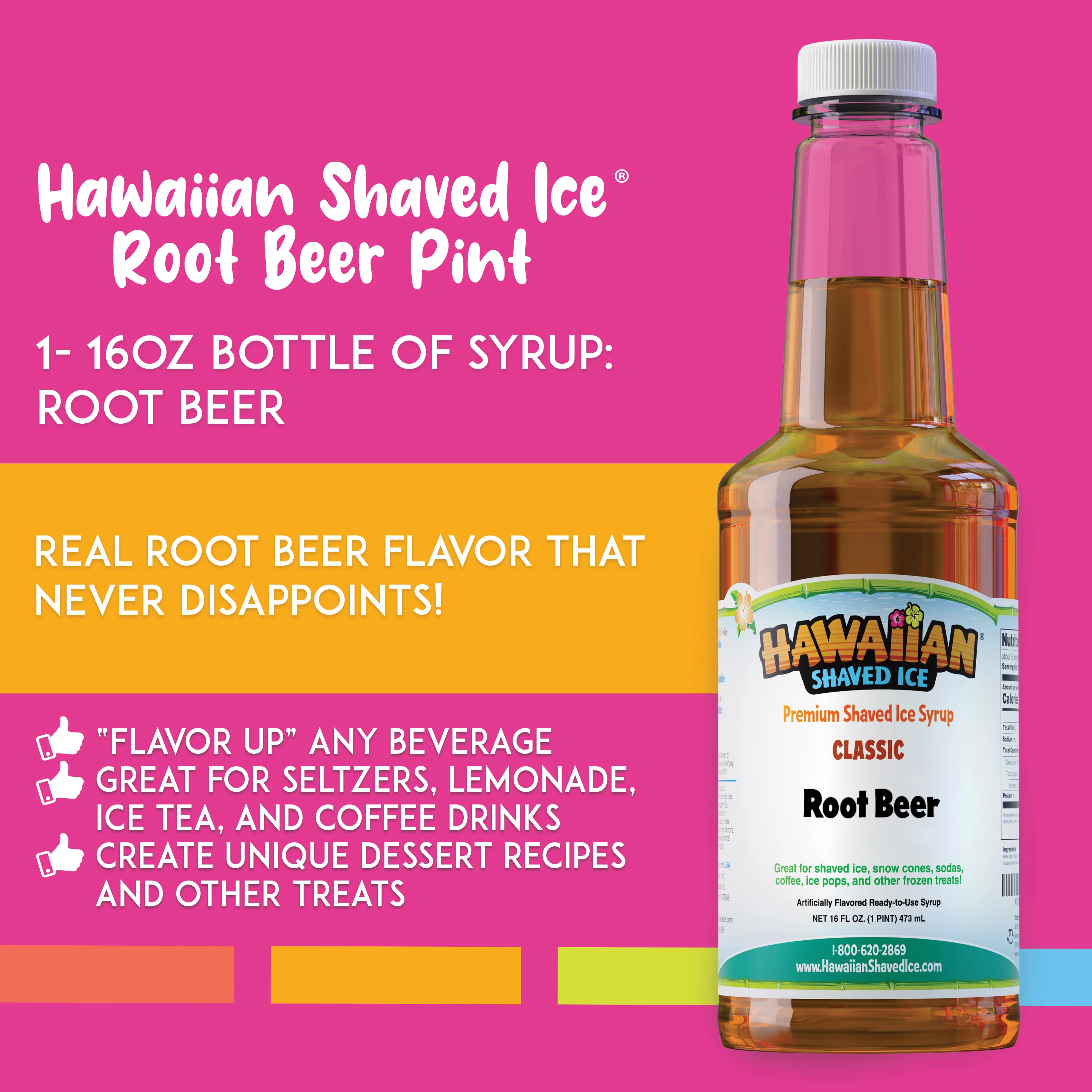 Hawaiian Shaved Ice Snow Cone Syrup - Root Beer Flavor (Pint)