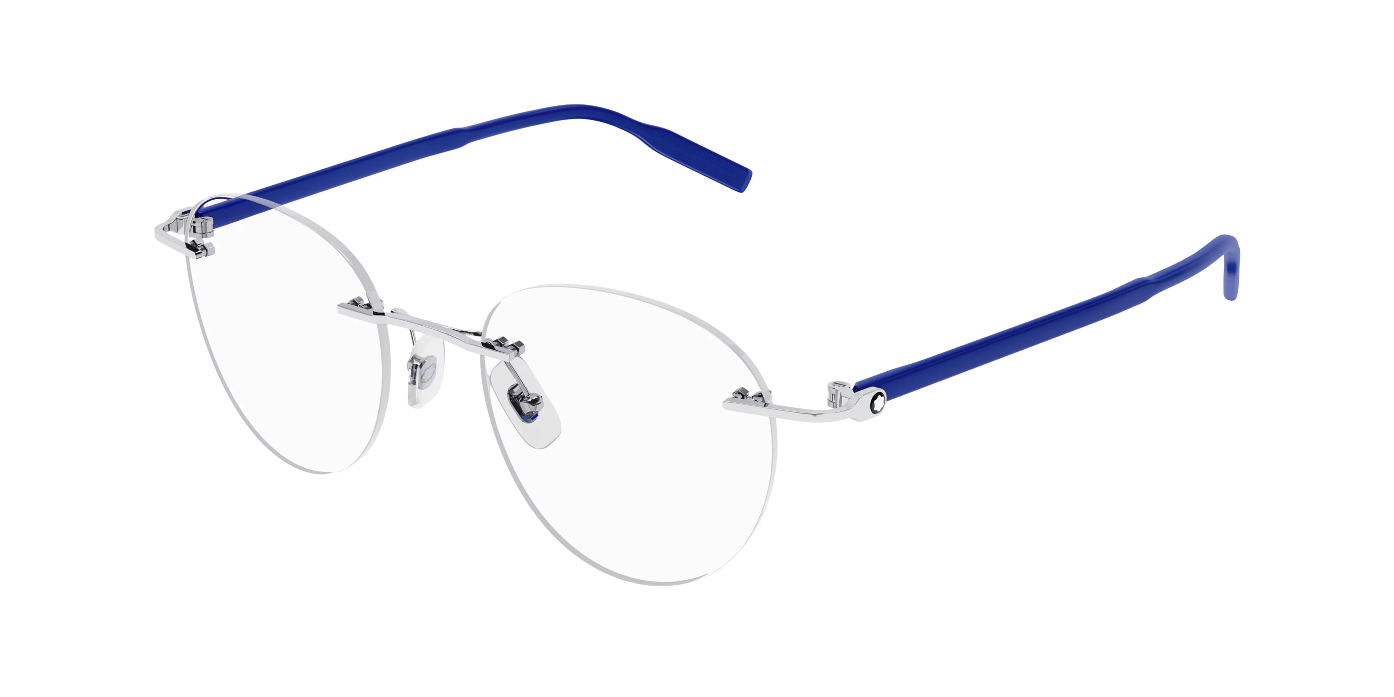 Mont Blanc MB0224O 003 Eyeglasses Men's Silver/Blue Rimless Round Shape 49mm
