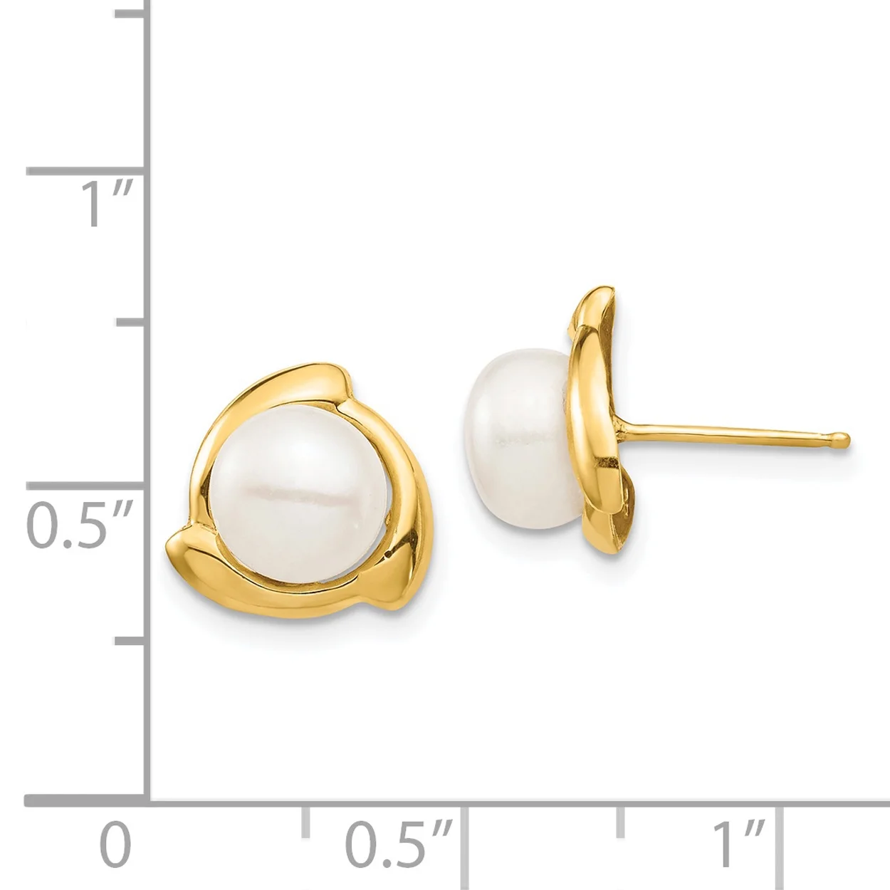 Carat in Karats 14K Yellow Gold White Button Freshwater Cultured Pearl Post Earrings (10.3mm x 10.55mm)