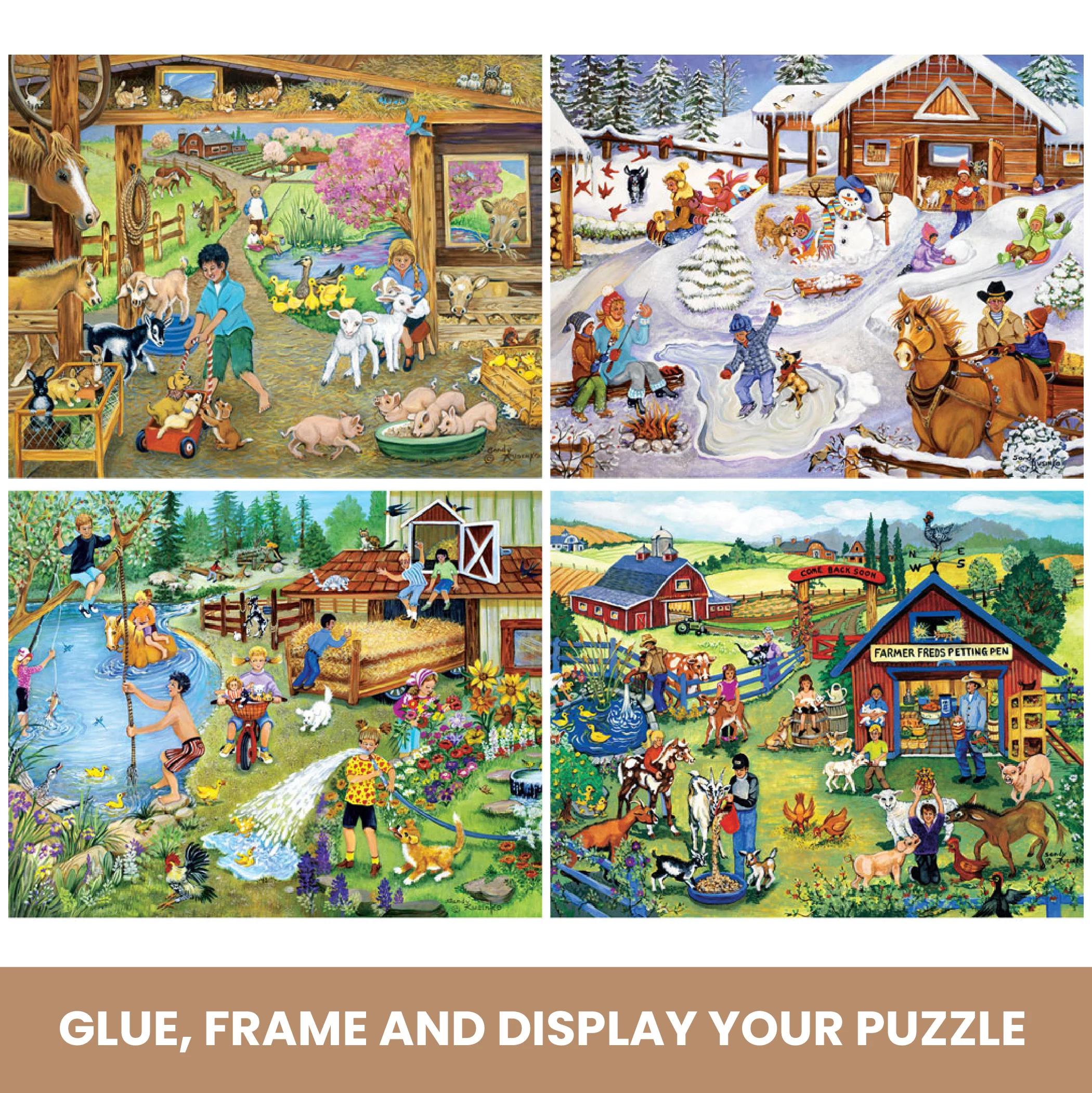 Bits and Pieces - 4-In-1 Multi-Pack On The Farm 500 Piece Jigsaw Puzzles for Adults - Each Puzzle Measures 16 