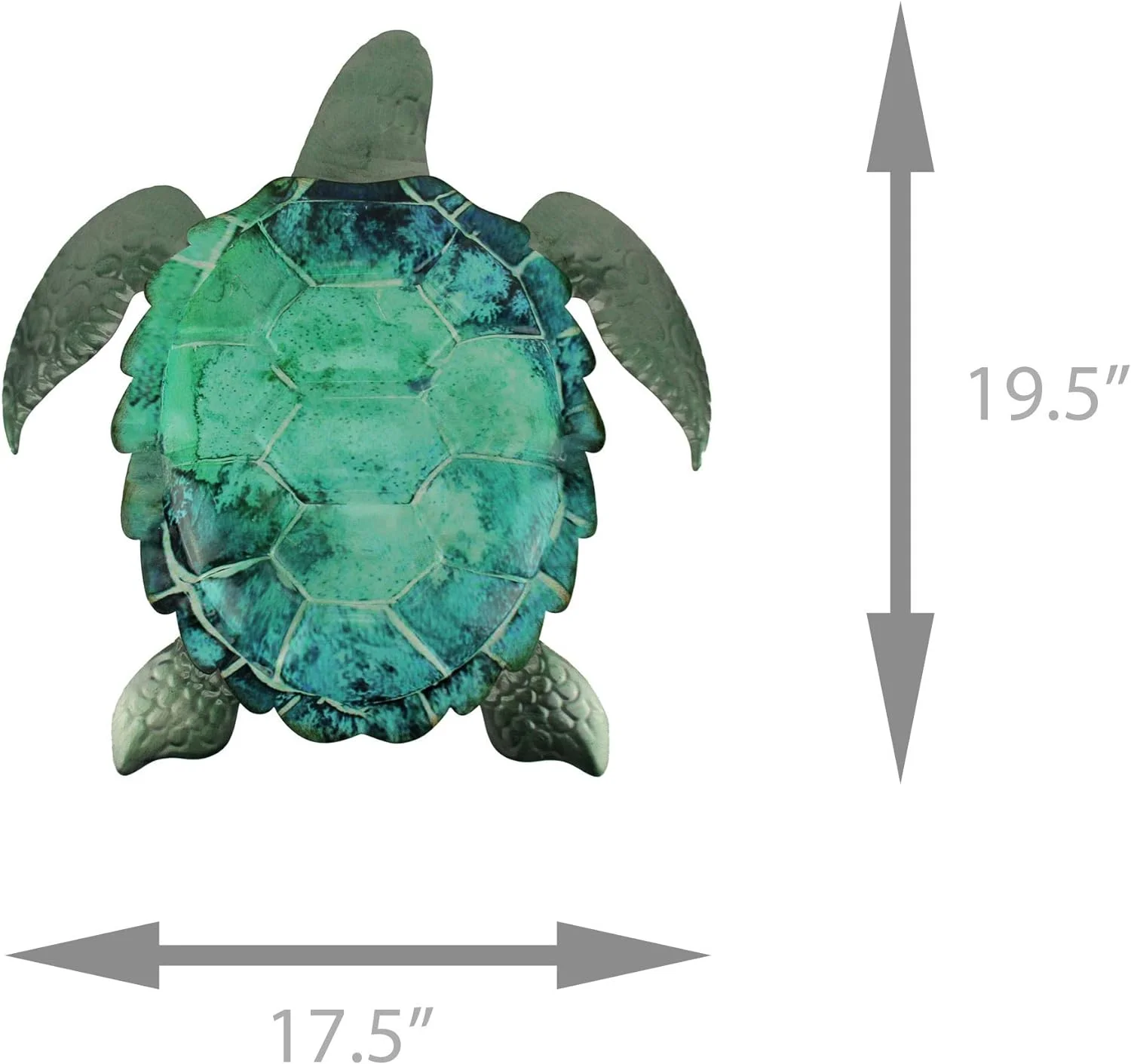 Ocean Green Metal Sea Turtle Wall Sculpture Coastal Art 19.5 Inches High