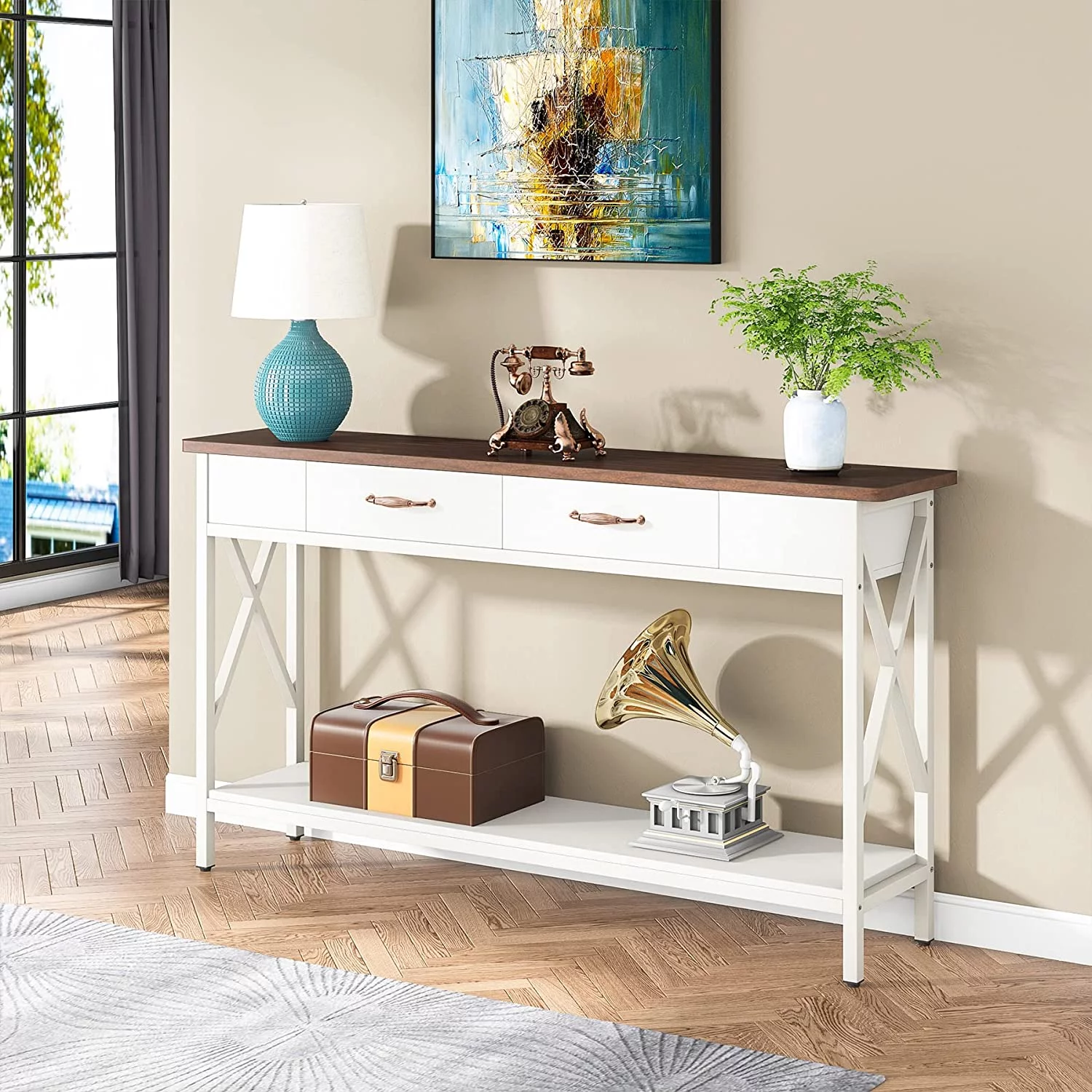 Tribesigns 70.9 Inch Sofa Table with 2-Drawers, Extra Long Console Table with Storage Shelves