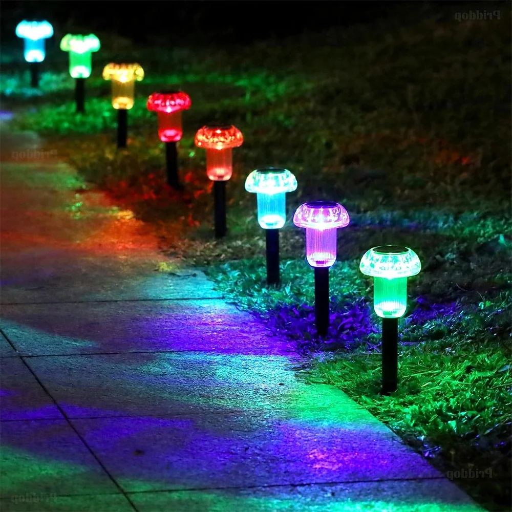 Solar Lights Outdoor 8 Pack Solar Pathway Lights Solar Garden Lights LED Waterproof Mushroom Color Changing Outdoor Solar Lights for Yard Garden Decor (Multi-Colored)