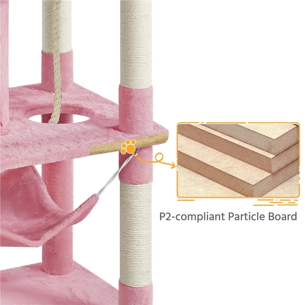 Smile Mart 70.5″ H Multi Level Cat Tree Tower with 2 Foam-Padded Perches, Pink
